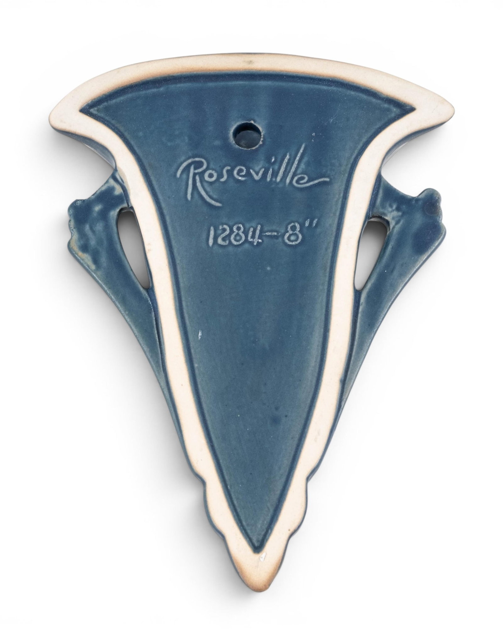 No Reserve- 1940s Roseville Blue Clematis Wall Pocket - 2
