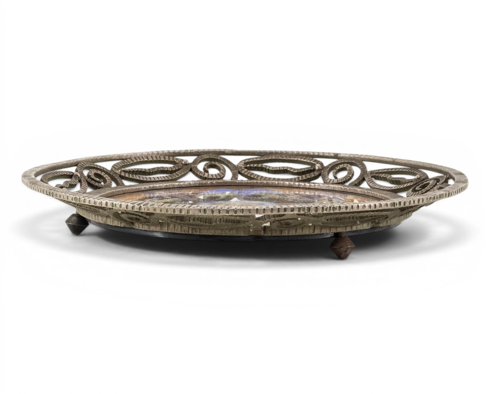 No Reserve- Art Deco Circular Wrought-Iron Bowl With Butterfly-Wing Center, Circa 1920's - 2