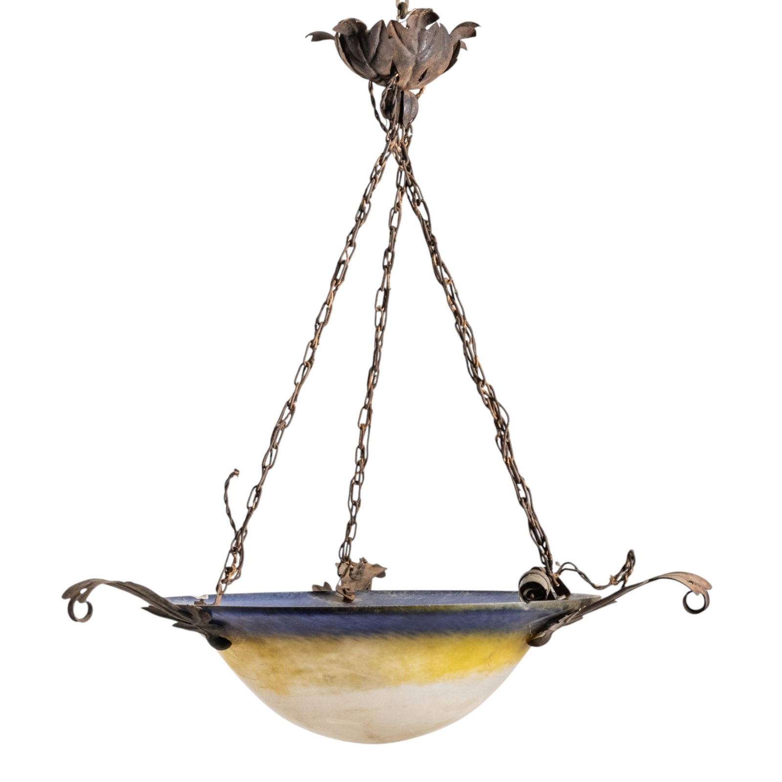 No Reserve- French Art Nouveau Art Glass Pendant Light, Circa 1900 - 2