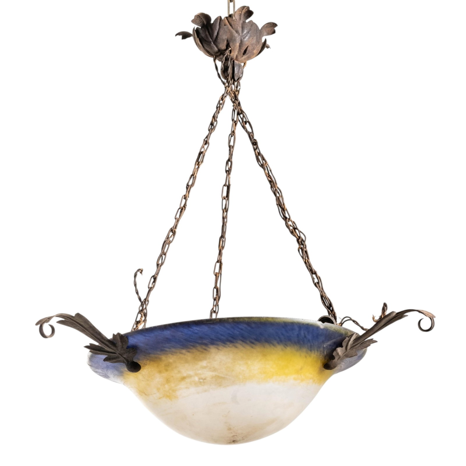 No Reserve- French Art Nouveau Art Glass Pendant Light, Circa 1900 - 3
