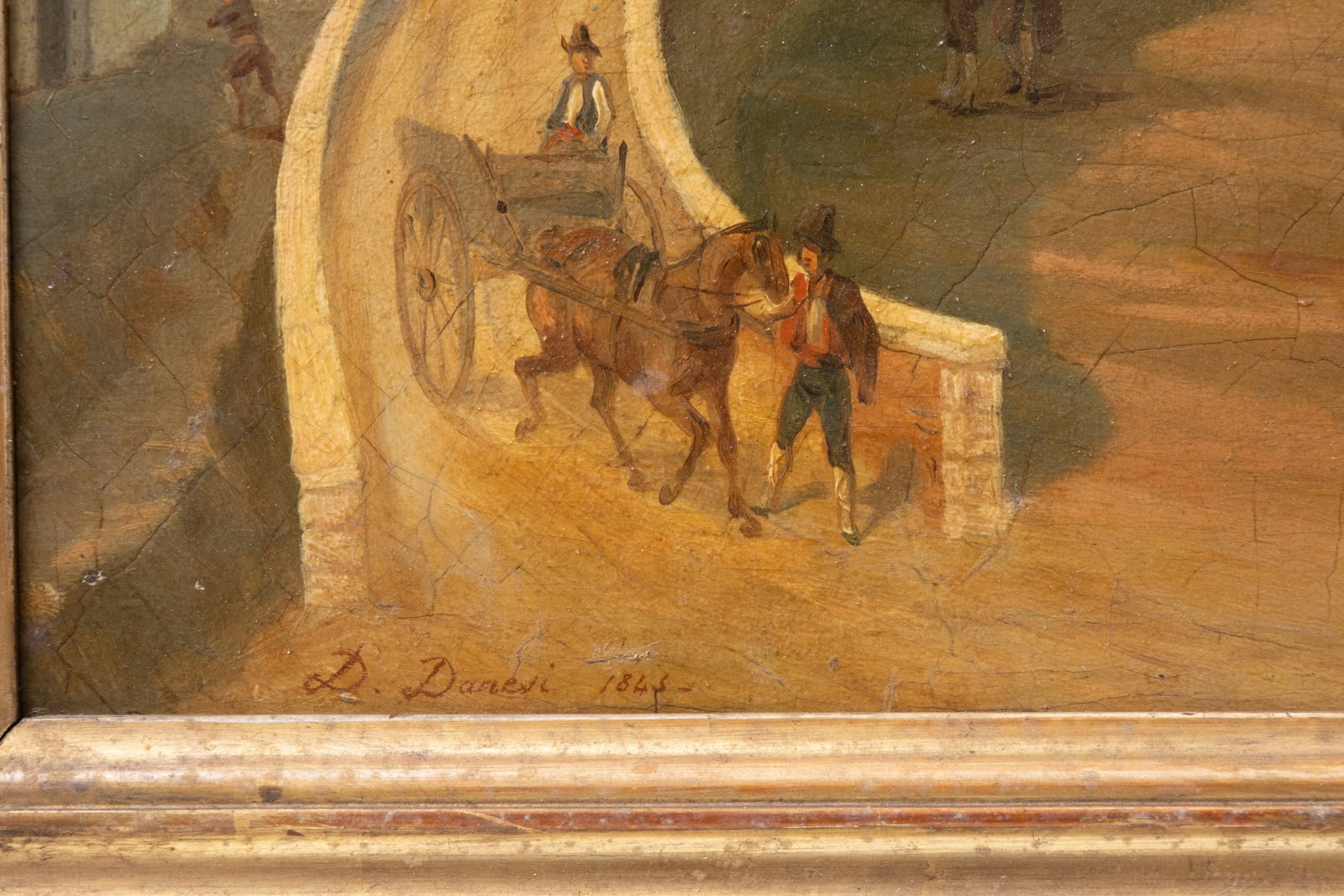No Reserve- Dominique Danesi Signed Italian Piazza Oil on Canvas Painting, 1845 - 3