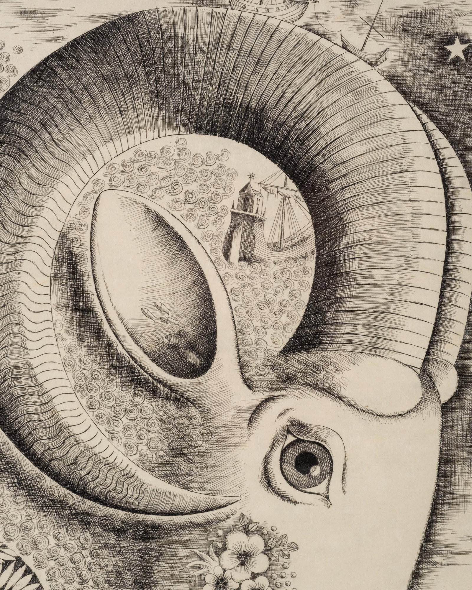 No Reserve- Raymond Peynet Signed Surrealist Etching on Japanese Paper “Le Bélier - 7