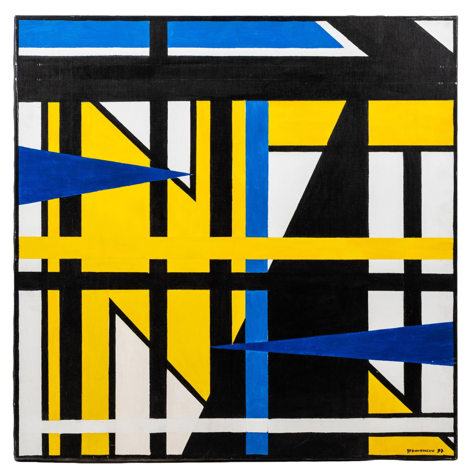 No Reserve- JF Dourneau signed Geometric Abstract Oil Painting, 1997 - 3