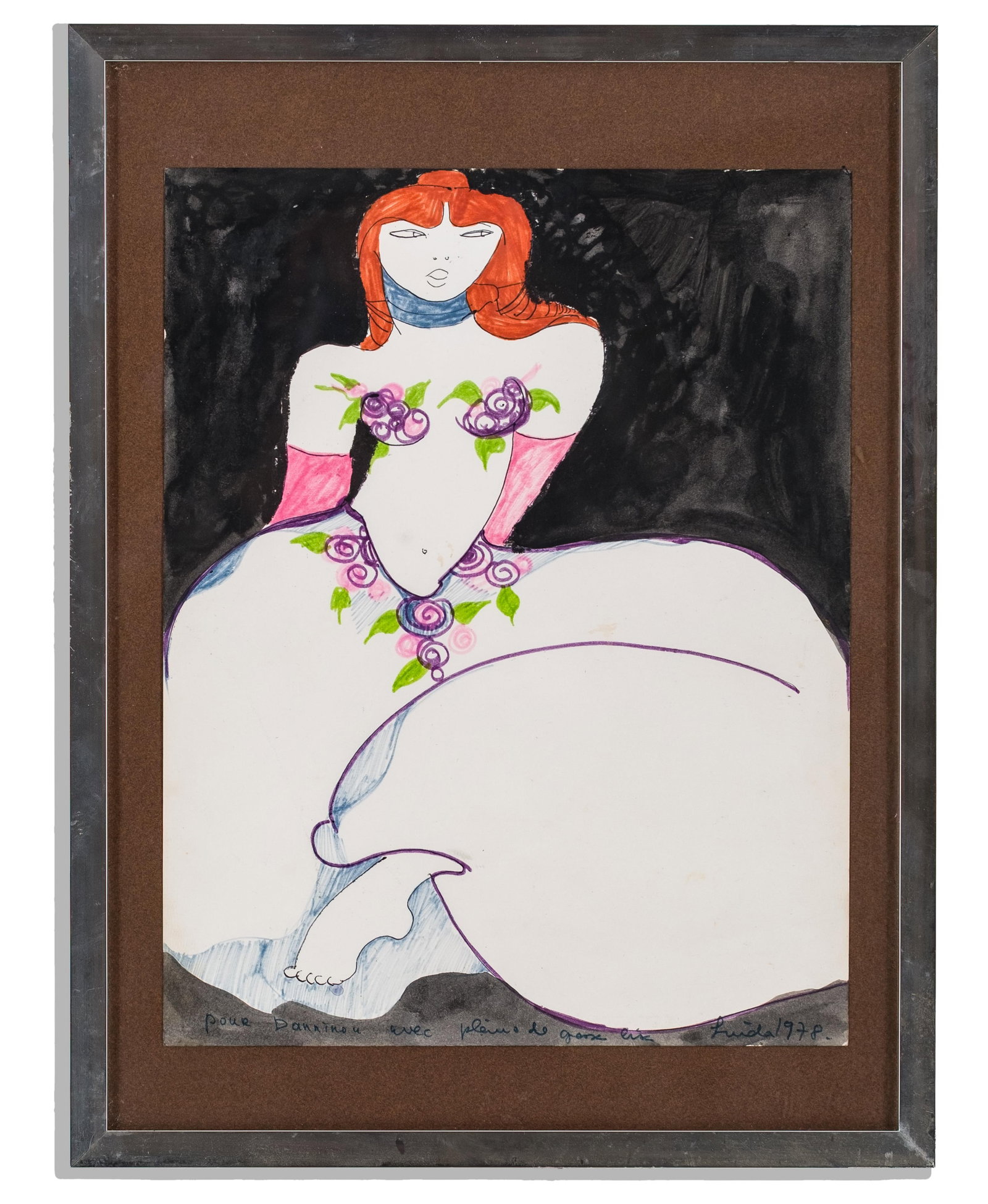 No Reserve- Signed Linda Le Kniff, Seated Woman, Watercolor and Pen Painting, 1974 - 3