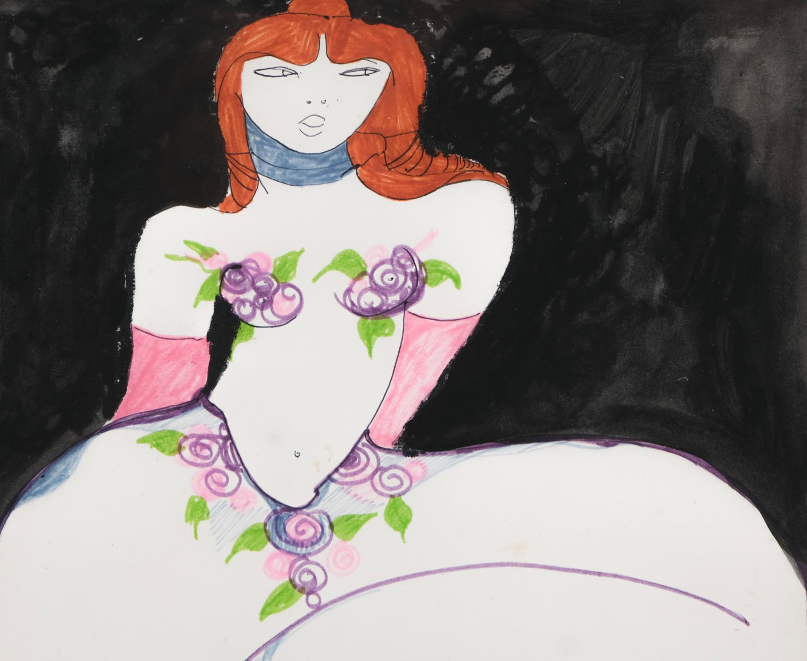 No Reserve- Signed Linda Le Kniff, Seated Woman, Watercolor and Pen Painting, 1974 - 7