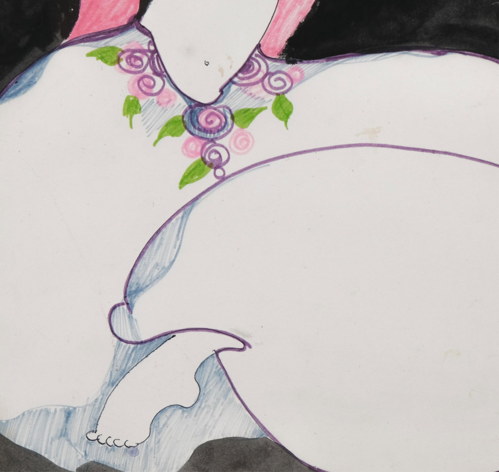 No Reserve- Signed Linda Le Kniff, Seated Woman, Watercolor and Pen Painting, 1974 - 8