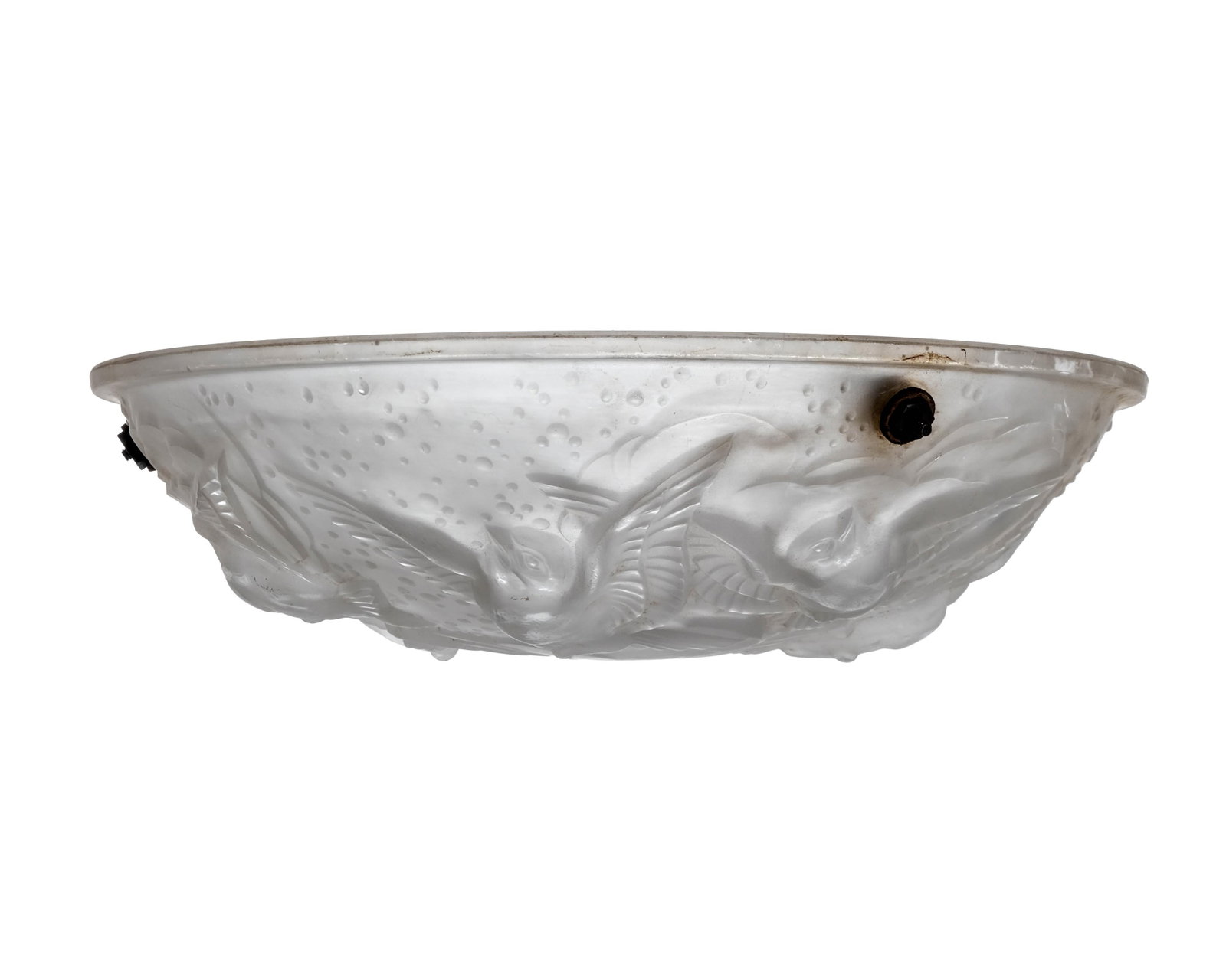 No Reserve- Muller Frères Luneville Art Deco Frosted Glass Hanging Pendant Bowl, Circa 1930, Signed - 3