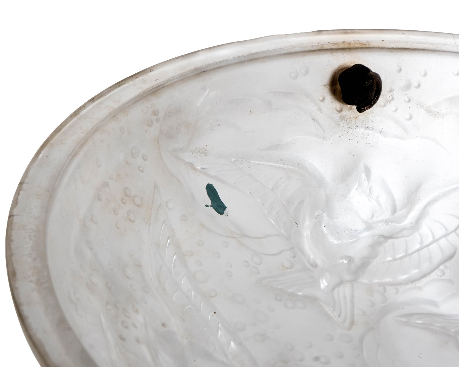 No Reserve- Muller Frères Luneville Art Deco Frosted Glass Hanging Pendant Bowl, Circa 1930, Signed - 7