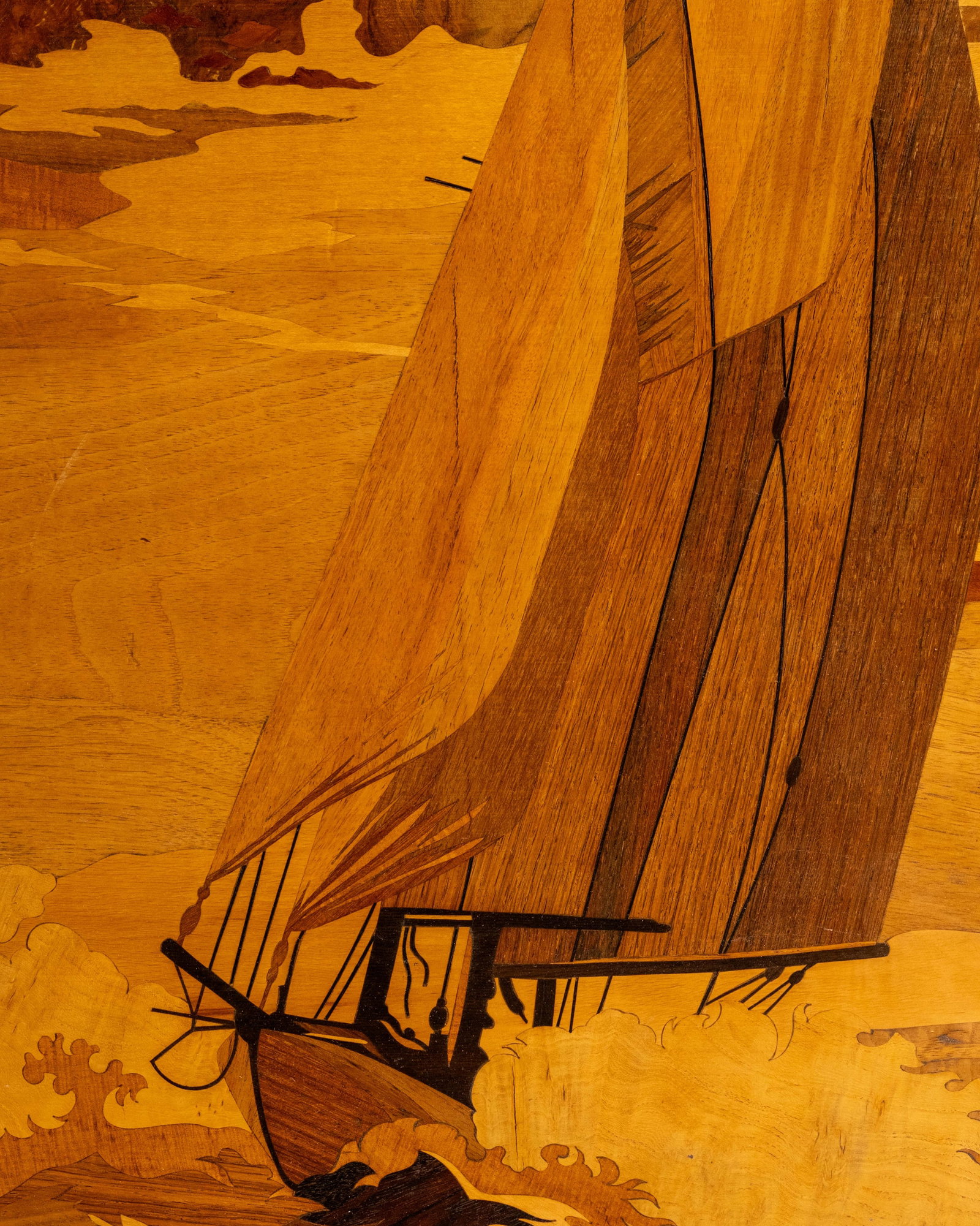 No Reserve- Pierre Rosenau Art Nouveau Sailing Race Marquetry Panel - 7