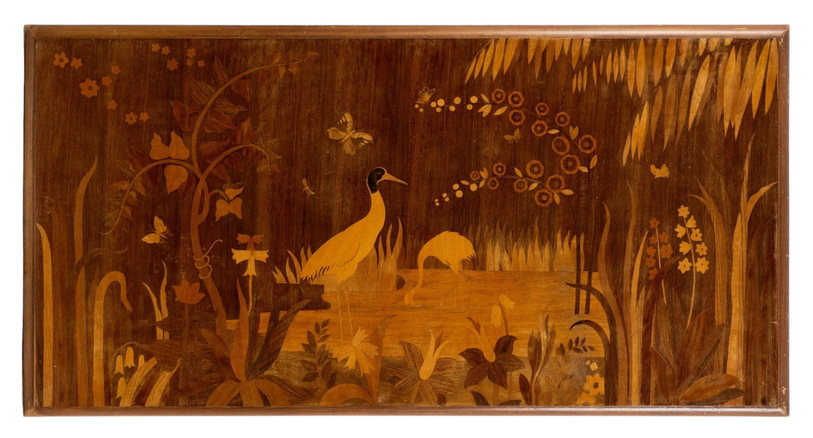 No Reserve- Pierre Rosenau Galle Style Art Nouveau Inlaid Scenic Marquetry Panel circa 1910 - 3