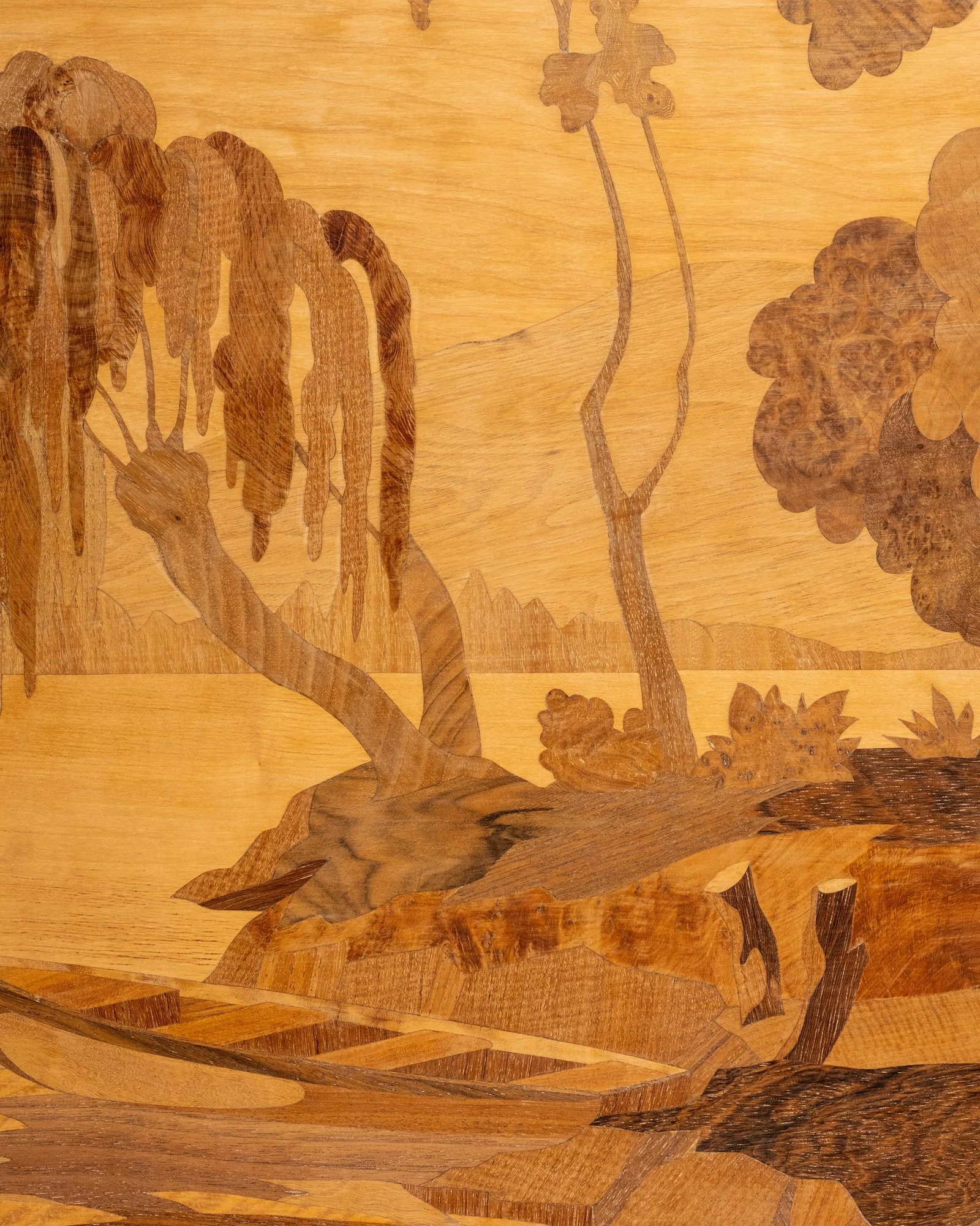 No Reserve- Pierre Rosenau Art Nouveau River Scenic Inlay Marquetry Panel circa 1910 - 5