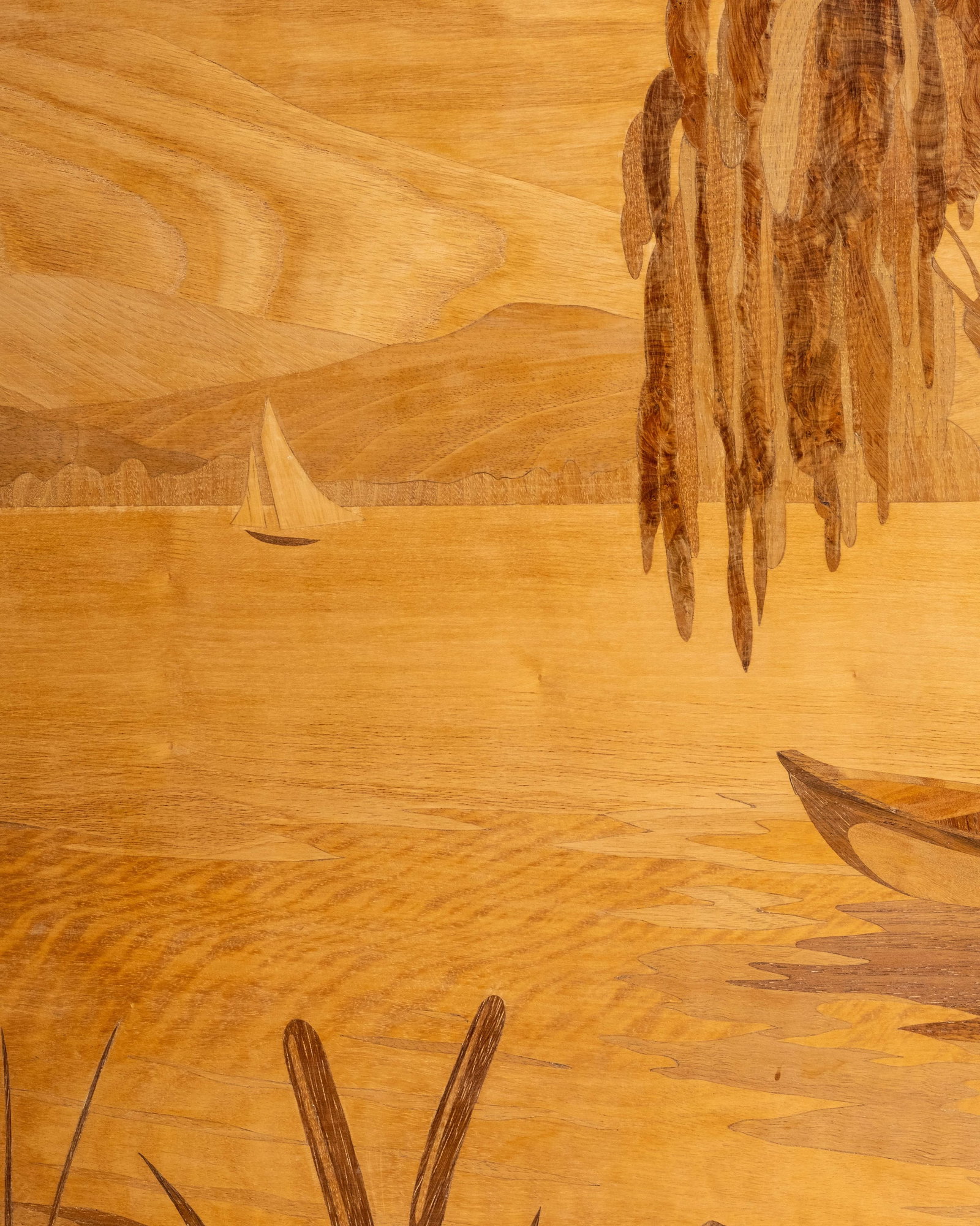No Reserve- Pierre Rosenau Art Nouveau River Scenic Inlay Marquetry Panel circa 1910 - 6