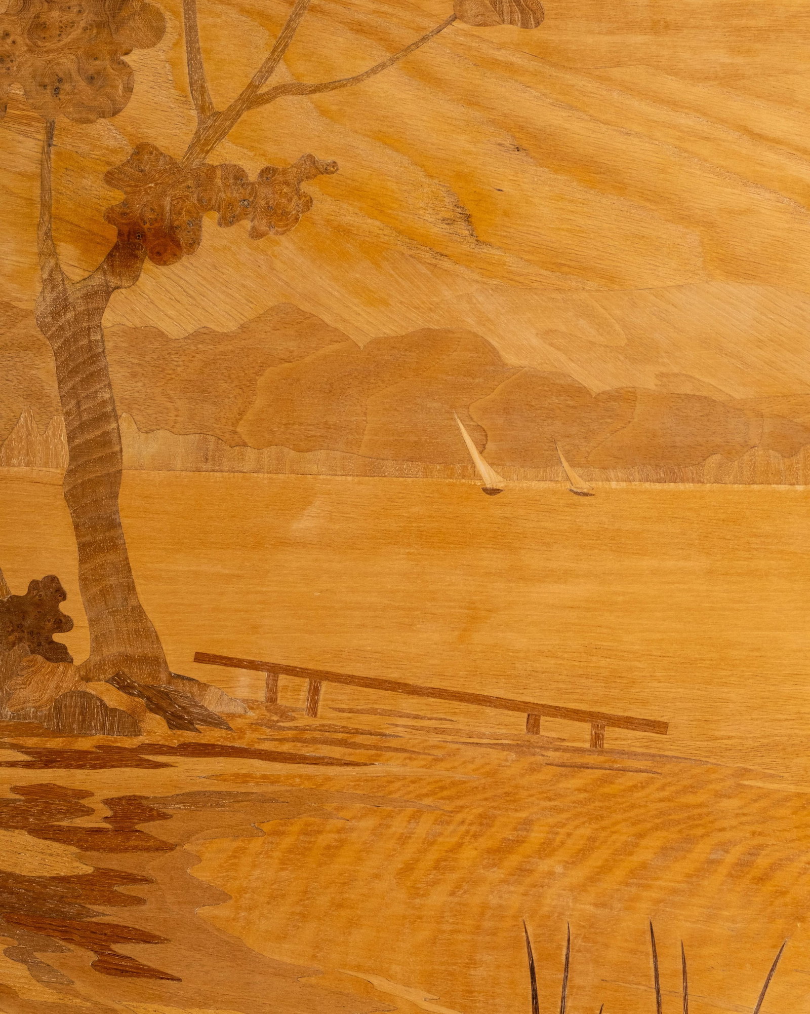 No Reserve- Pierre Rosenau Art Nouveau River Scenic Inlay Marquetry Panel circa 1910 - 7