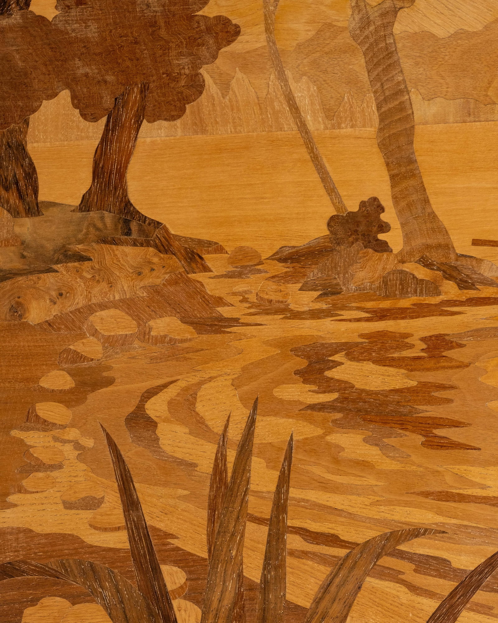 No Reserve- Pierre Rosenau Art Nouveau River Scenic Inlay Marquetry Panel circa 1910 - 8