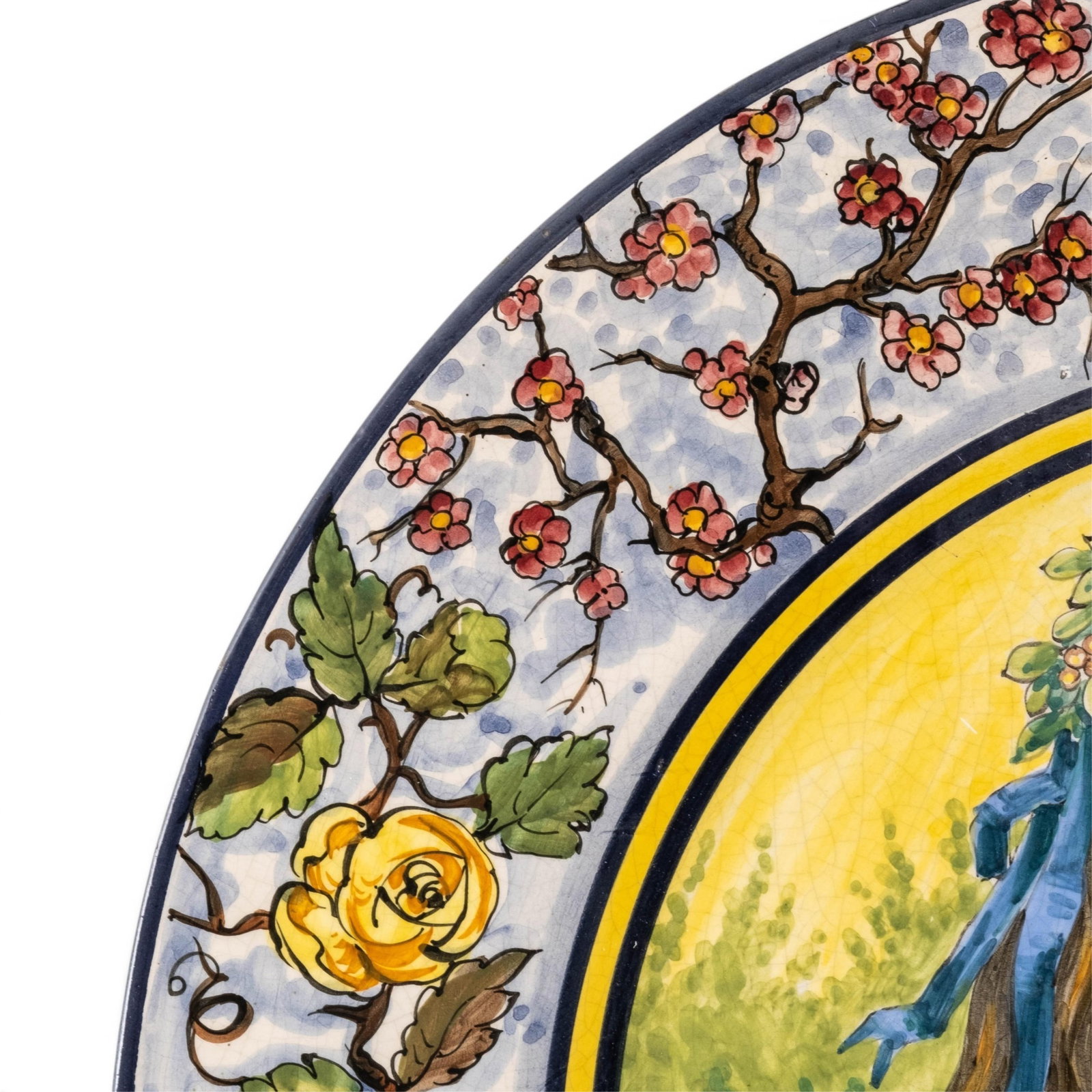 No Reserve- Italian 19-inch Art Nouveau Hand-Painted Ceramic Spring Maiden Charger, Monogram Signed, - 4