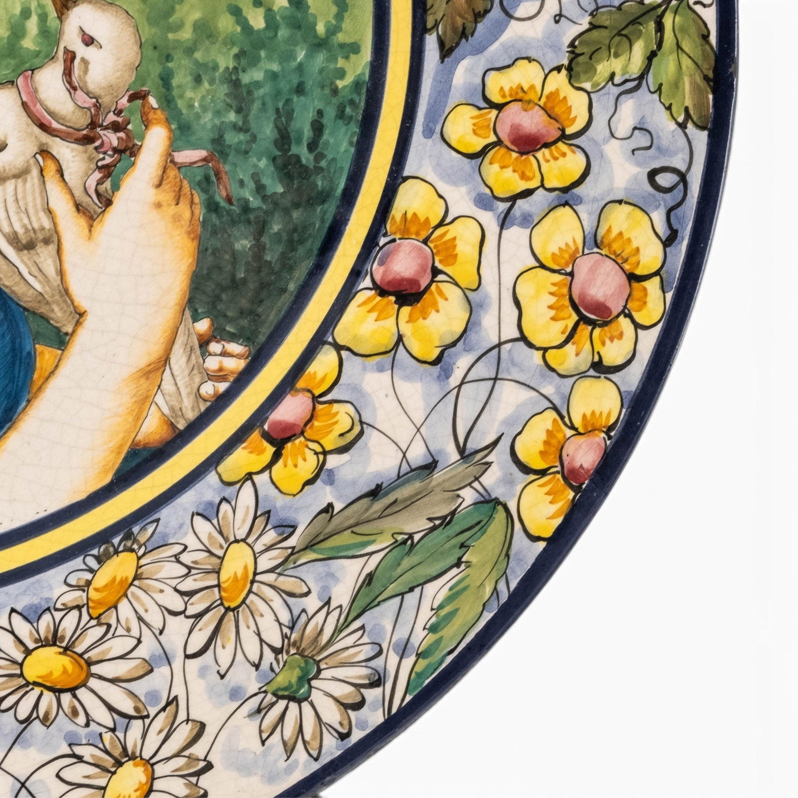 No Reserve- Italian 19-inch Art Nouveau Hand-Painted Ceramic Spring Maiden Charger, Monogram Signed, - 5