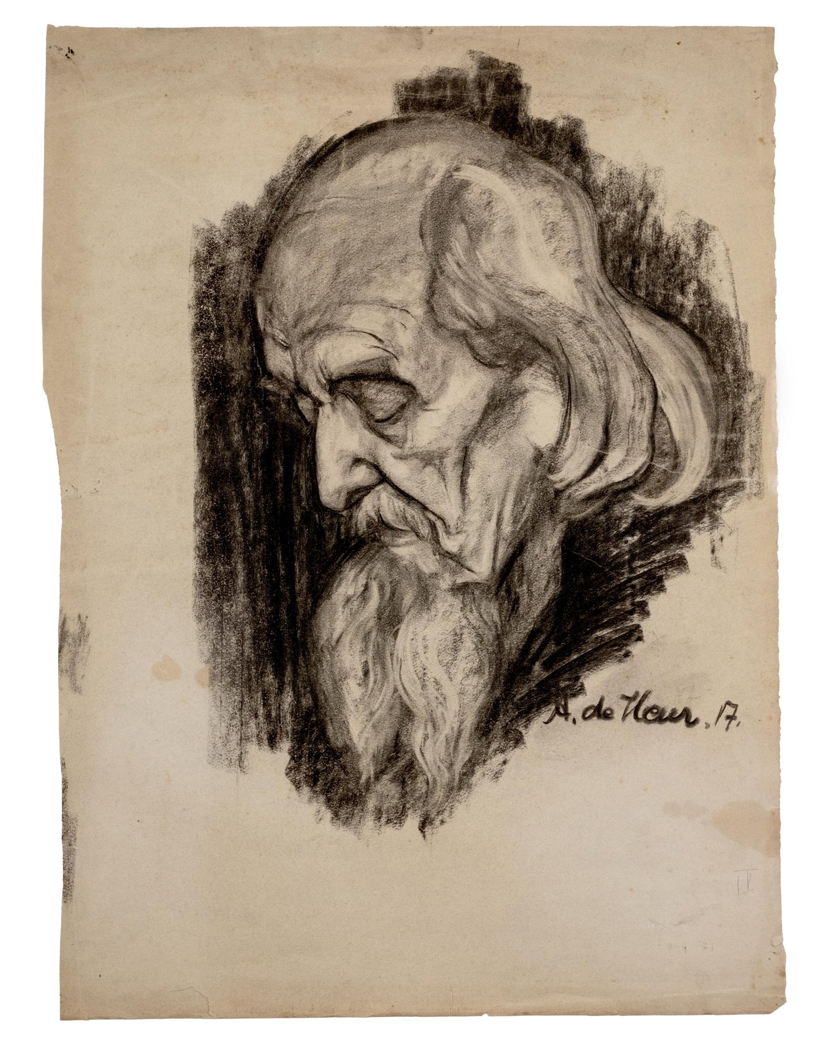 No Reserve- Adolf De Haer Signed Charcoal Portrait Painting - 3