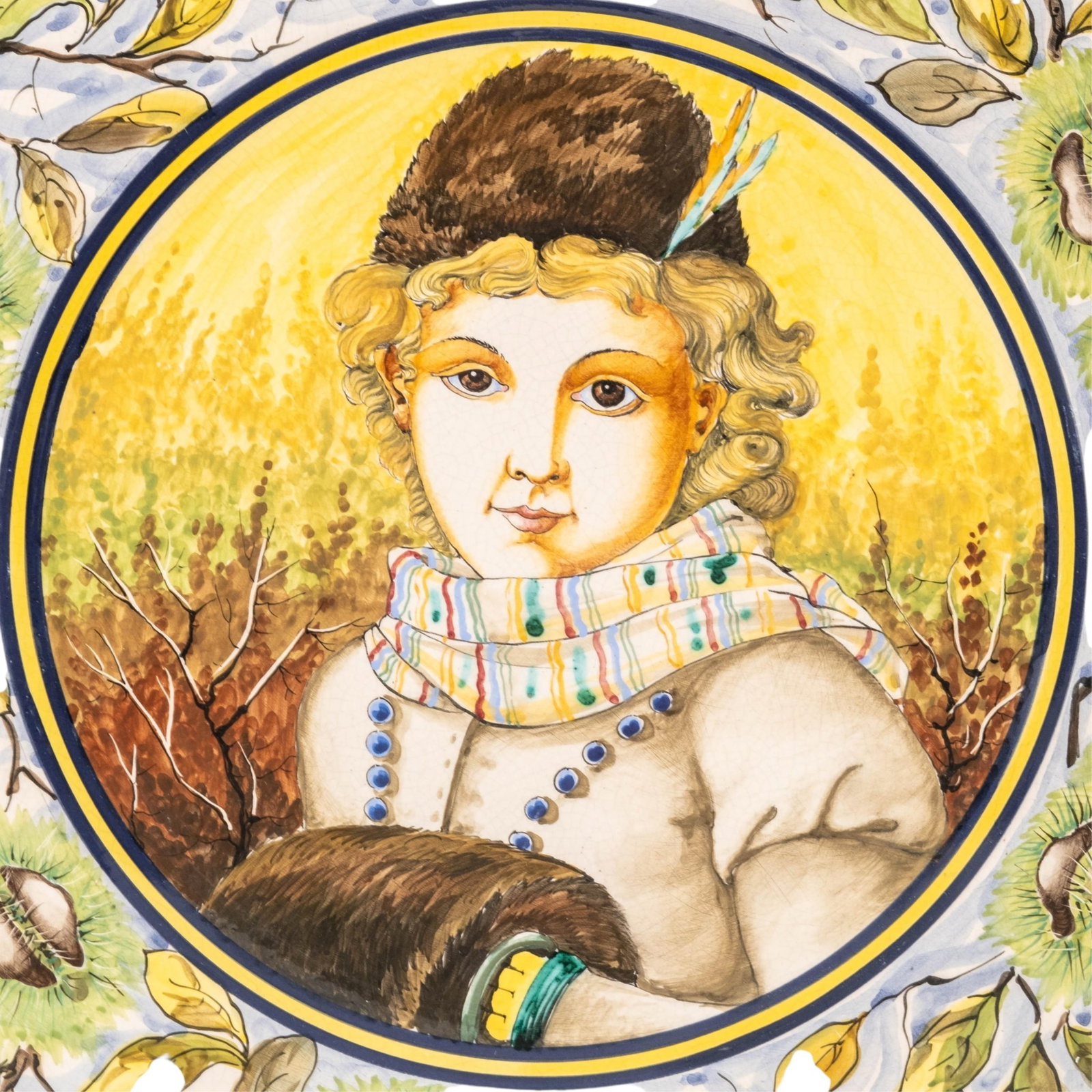No Reserve- Italian signed 19" Hand-Painted Ceramic Portrait Charger 20th Century - 3