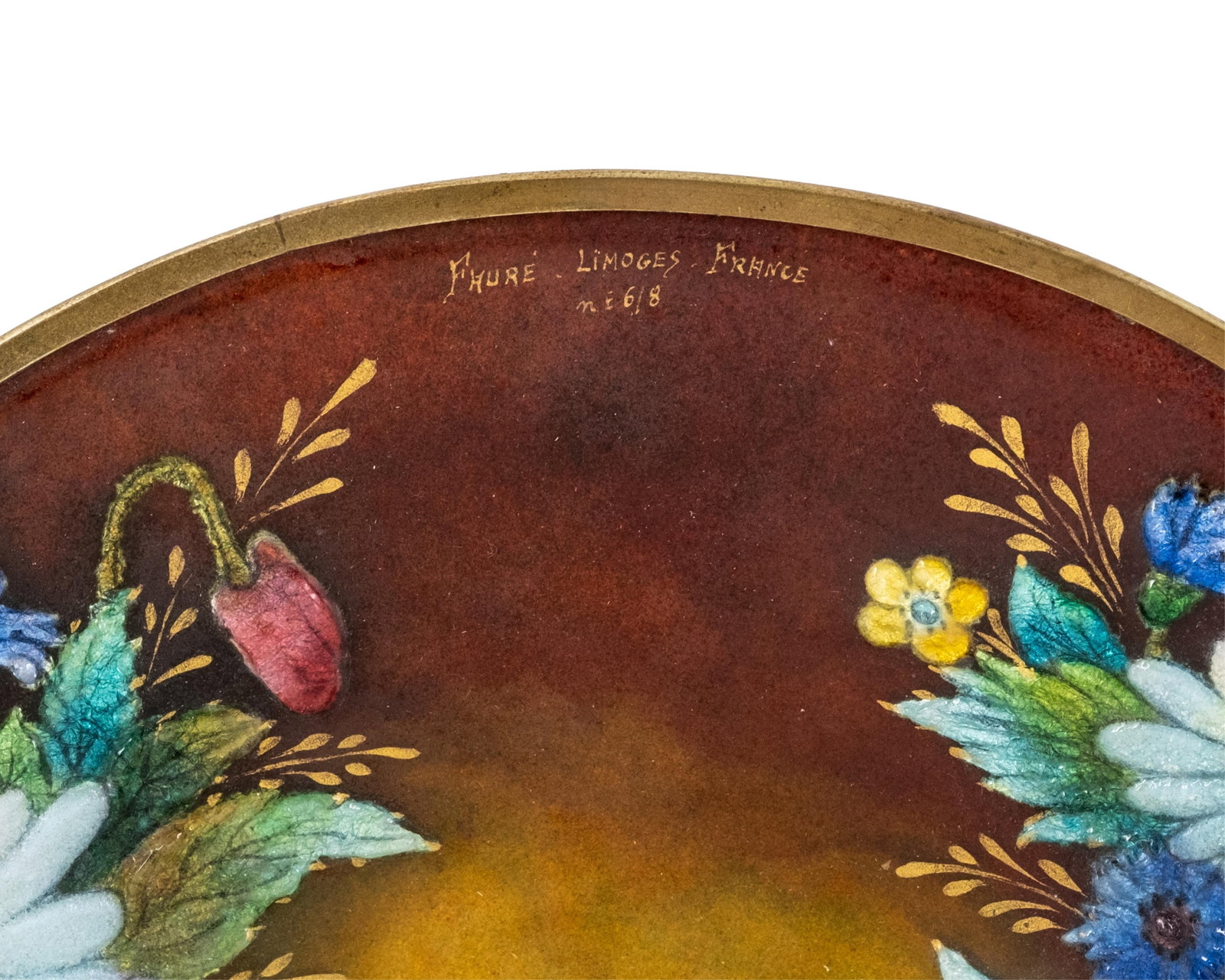 No Reserve- Camille Faure antique signed Limoges Hand Painted Enamel on Copper Display Plate - 2