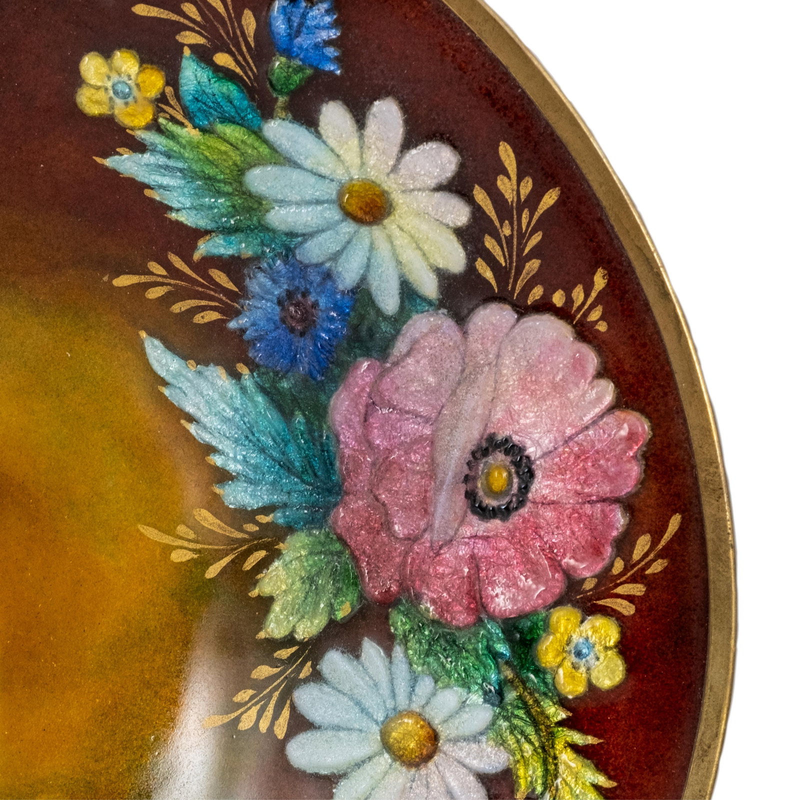 No Reserve- Camille Faure antique signed Limoges Hand Painted Enamel on Copper Display Plate - 4