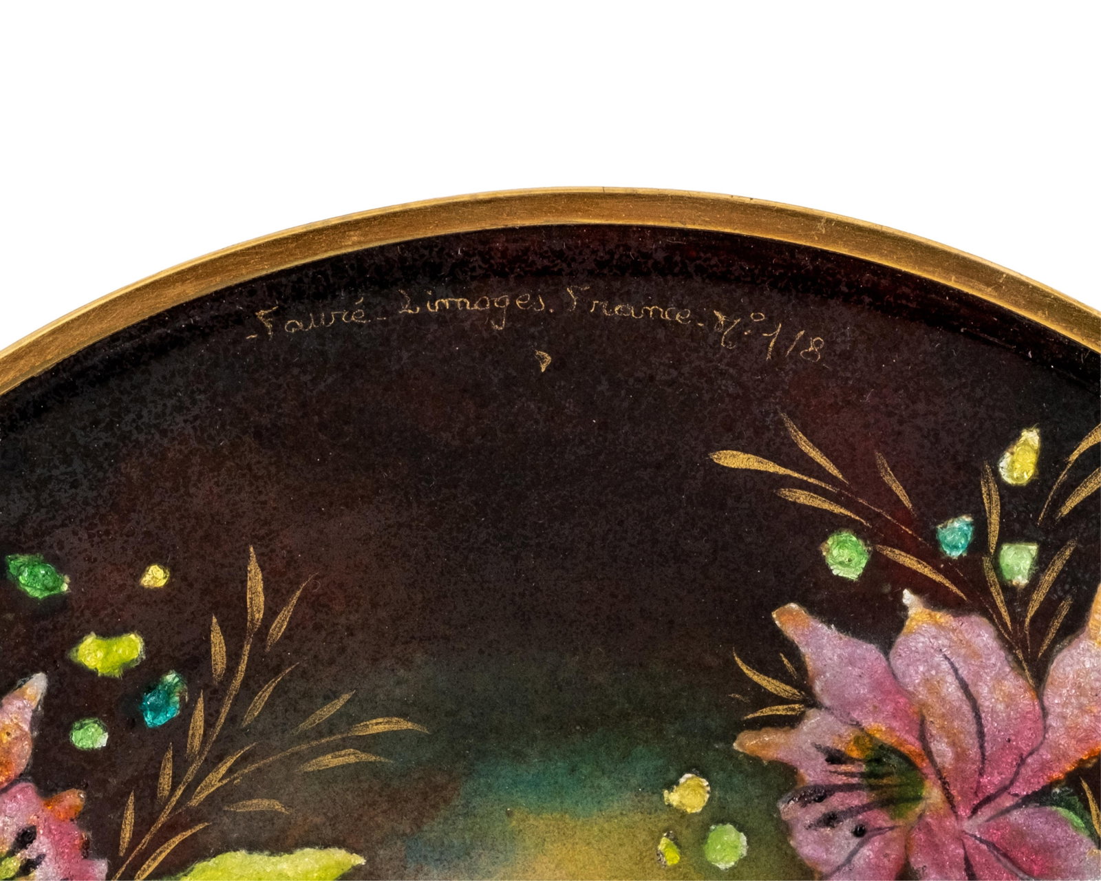 No Reserve- Camille Faure Signed Limoges Hand Painted Enamel on Copper Display Plate - 2