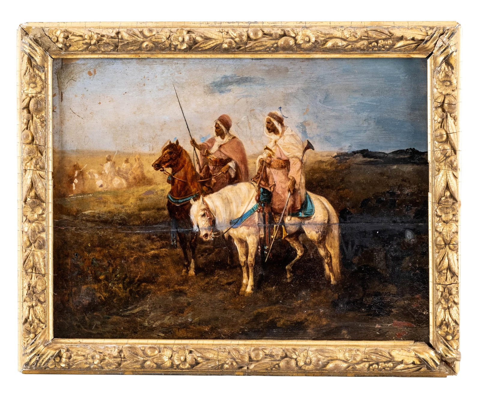 No Reserve- Arab Horsemen Orientalist Oil On Mahogany Panel signed Schreye? - 3