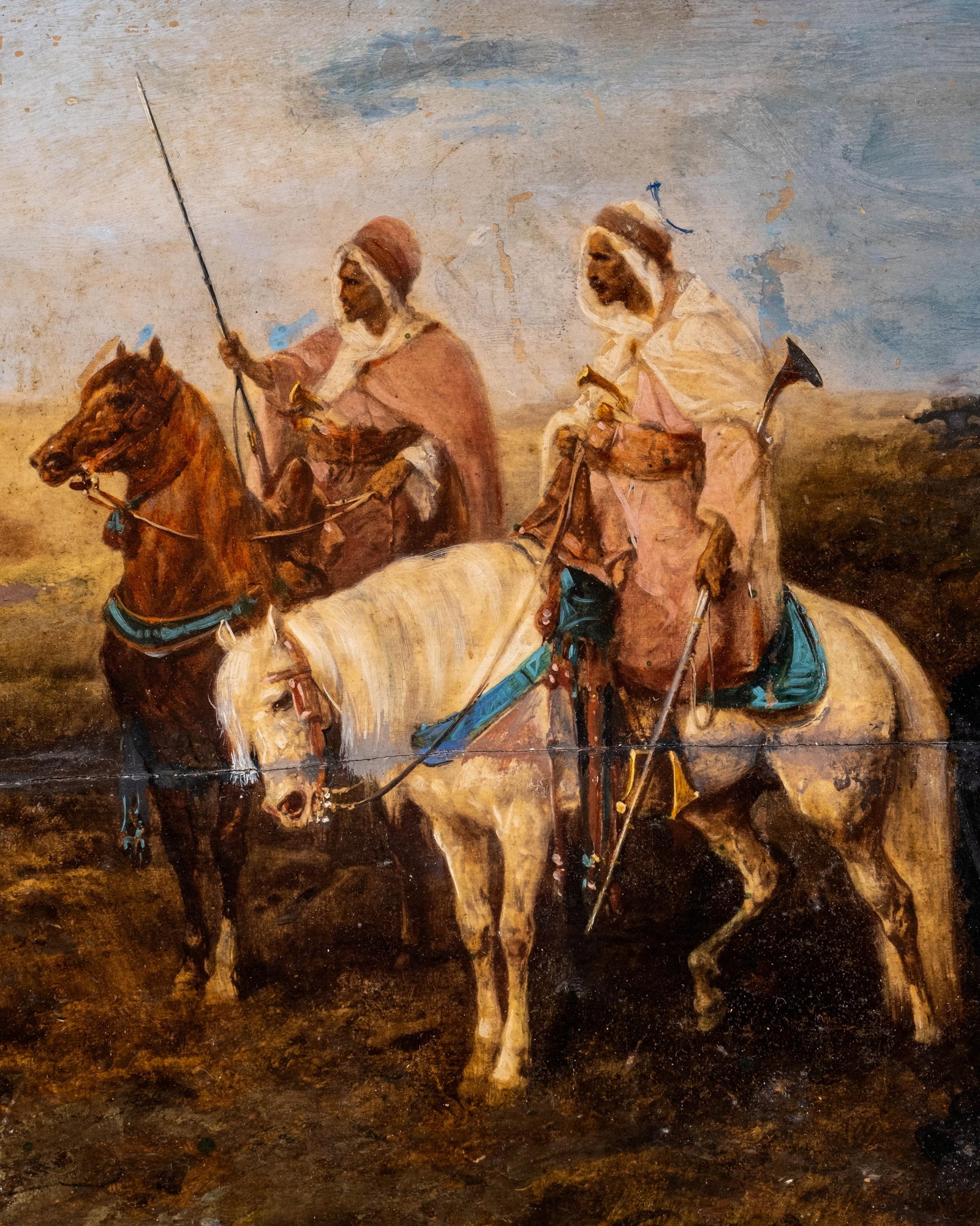 No Reserve- Arab Horsemen Orientalist Oil On Mahogany Panel signed Schreye? - 6