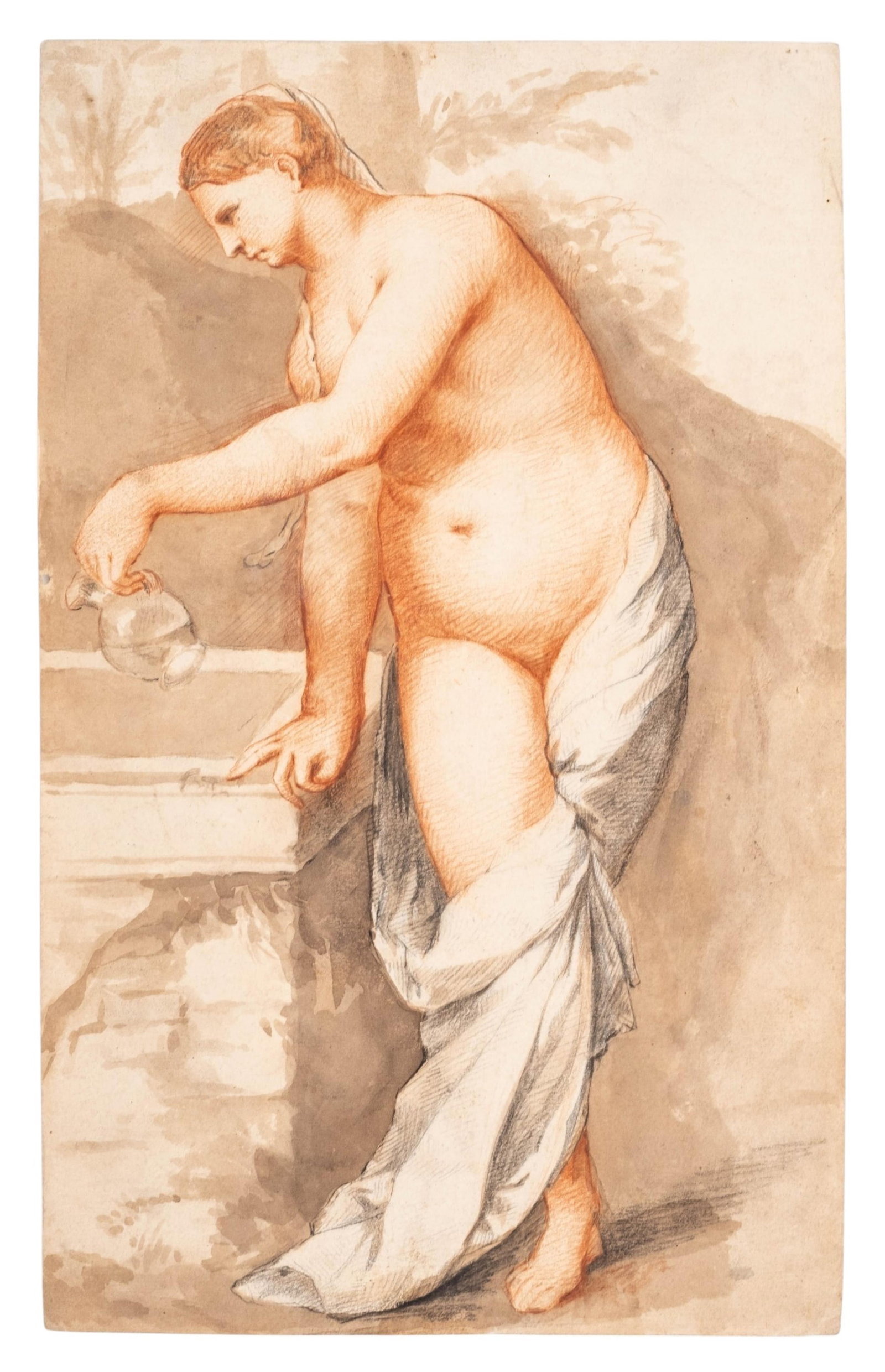 No Reserve- 17th/18th Century After Giorgione ‘Nymph at a Fountain’ Old Master Drawing - 4