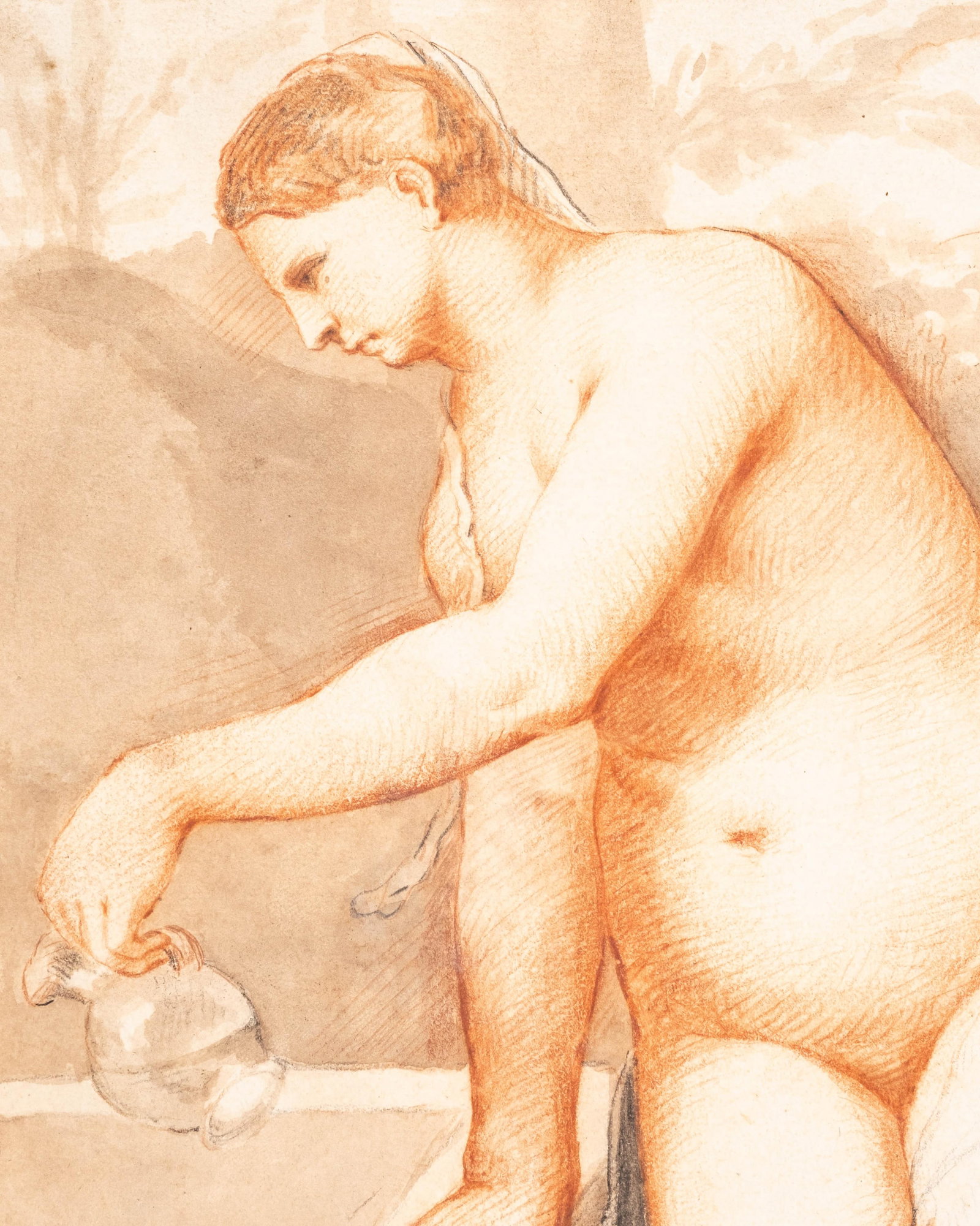 No Reserve- 17th/18th Century After Giorgione ‘Nymph at a Fountain’ Old Master Drawing - 5
