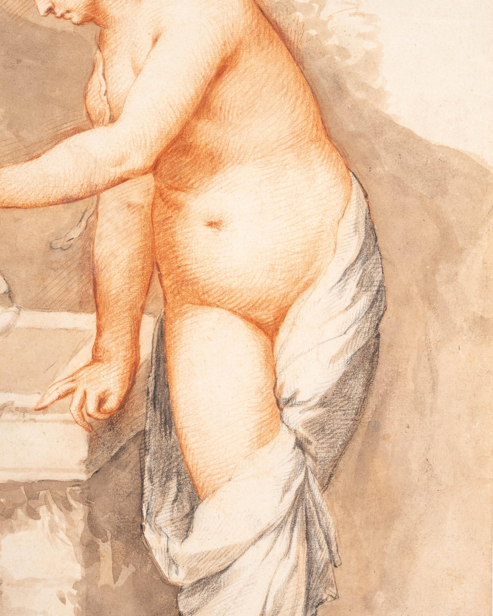 No Reserve- 17th/18th Century After Giorgione ‘Nymph at a Fountain’ Old Master Drawing - 6