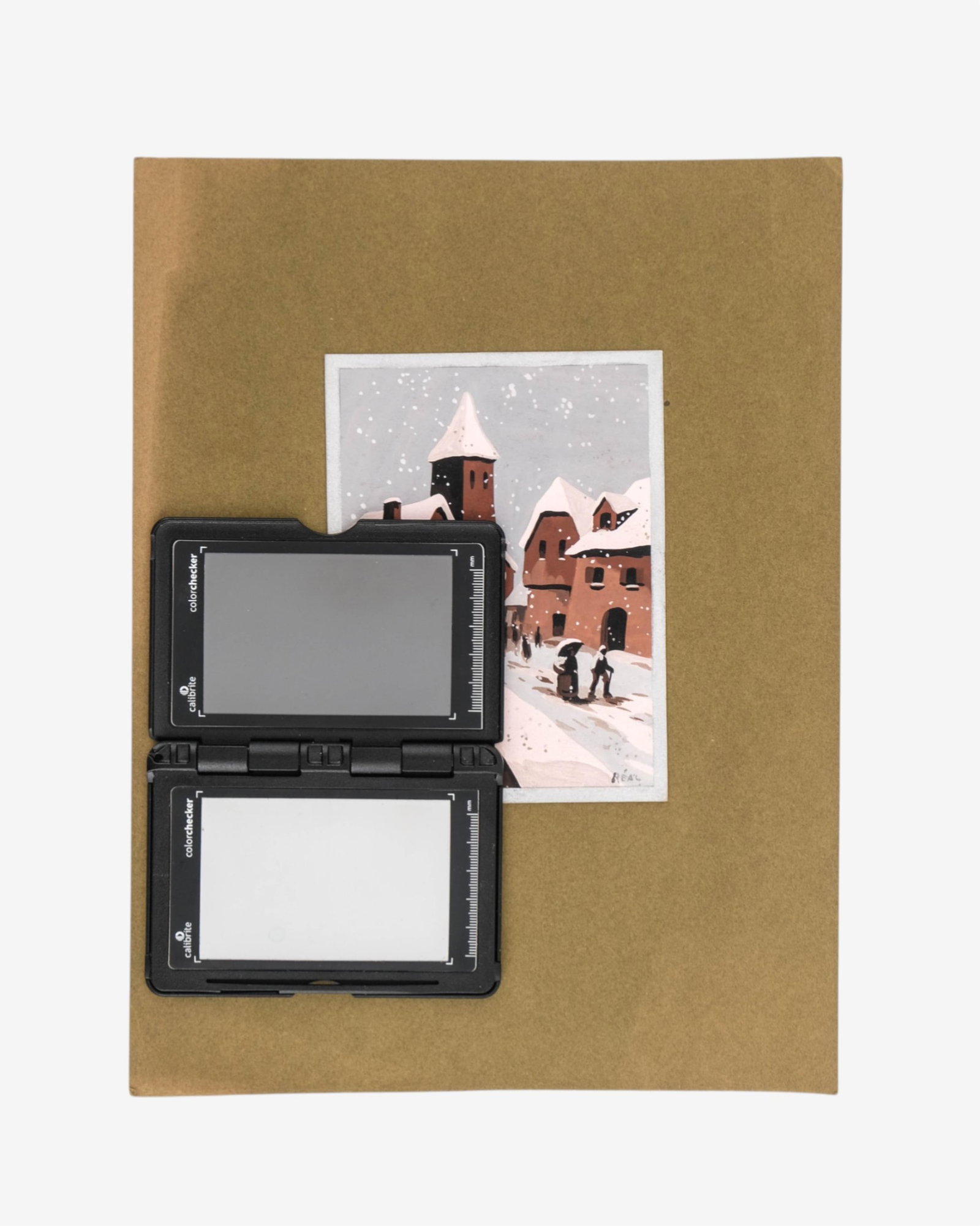 No Reserve- Snowy Village, Pochoir Hand Painted over Stencil, Signed Real - 9