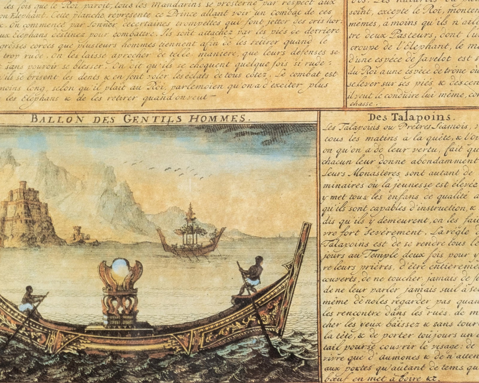 No Reserve- French 18th Century Hand-Colored Engravings Mounted Together, “La Ville de Siam - 10