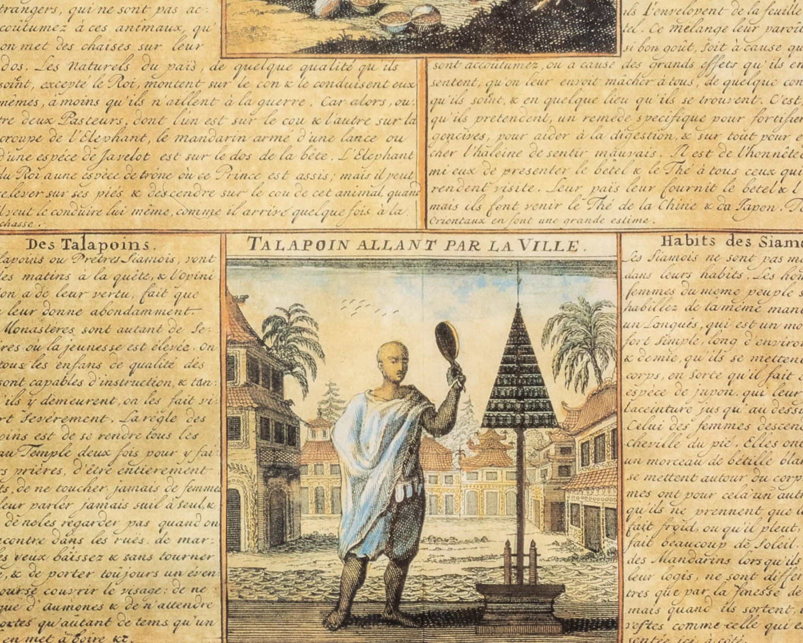 No Reserve- French 18th Century Hand-Colored Engravings Mounted Together, “La Ville de Siam - 11