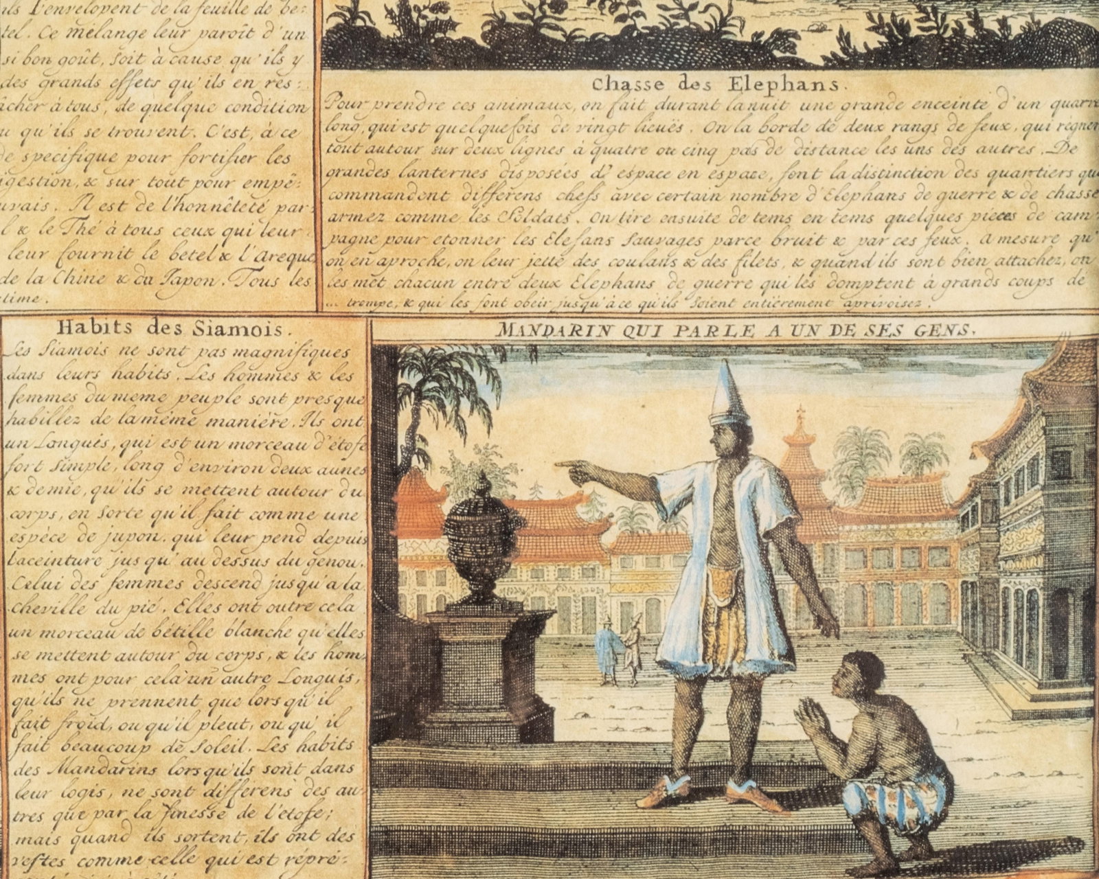 No Reserve- French 18th Century Hand-Colored Engravings Mounted Together, “La Ville de Siam - 12