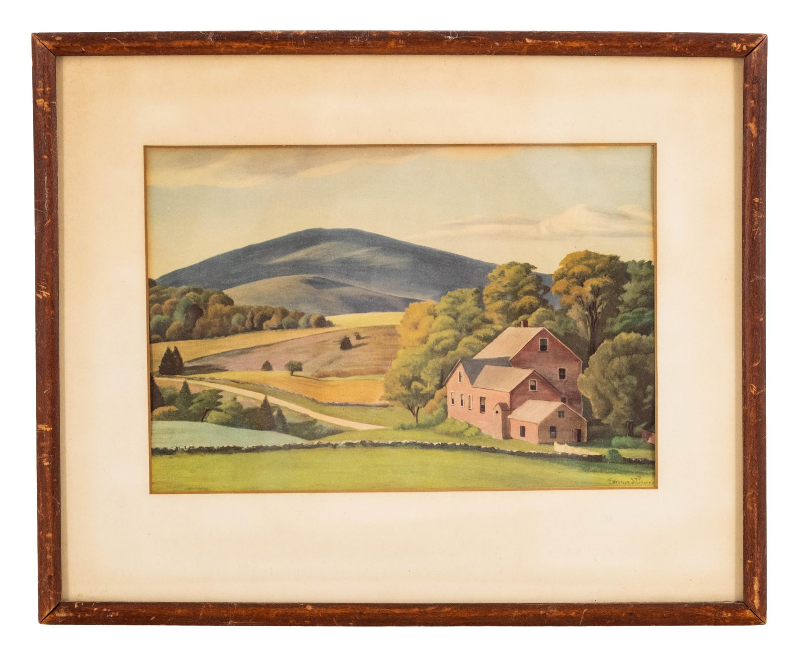 No Reserve- Edward Bruce Lithograph Print 'Farm Near Weston' 1930s - 3