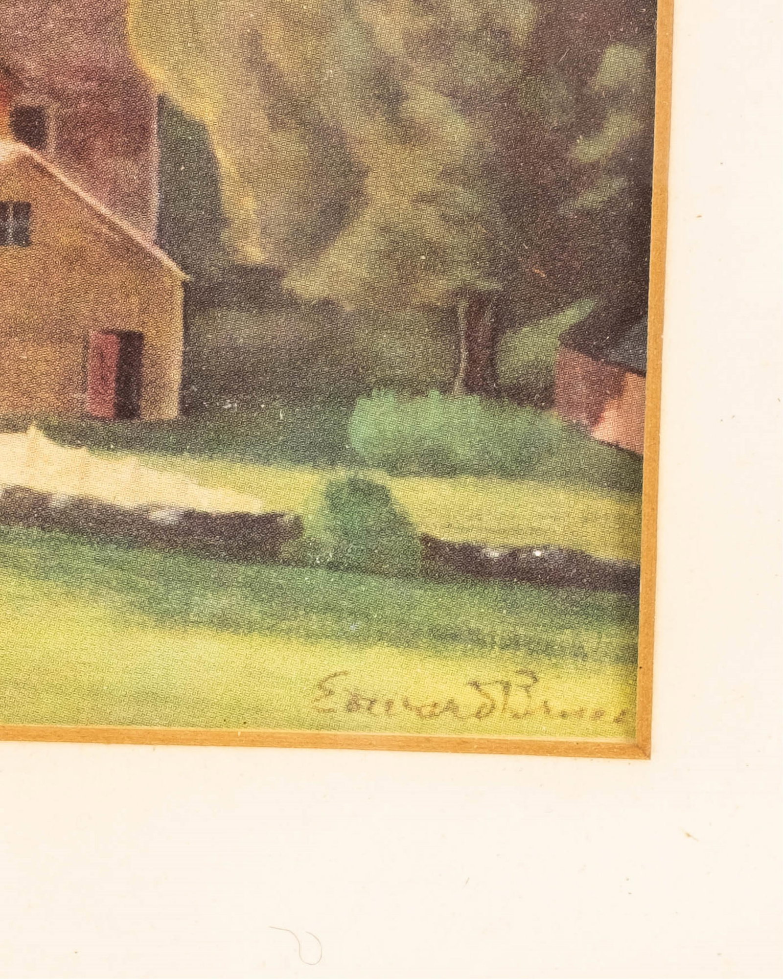 No Reserve- Edward Bruce Lithograph Print 'Farm Near Weston' 1930s - 4