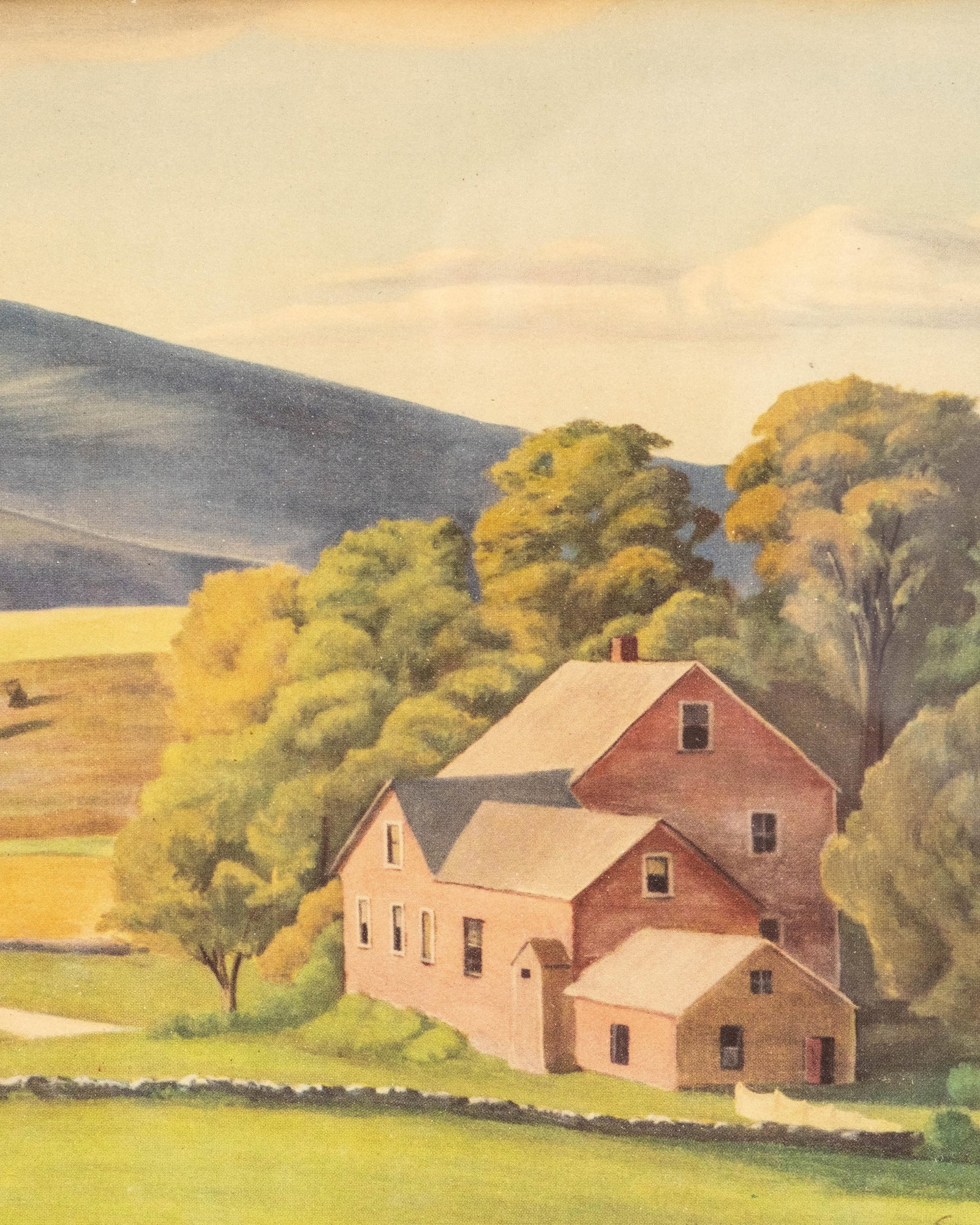 No Reserve- Edward Bruce Lithograph Print 'Farm Near Weston' 1930s - 6