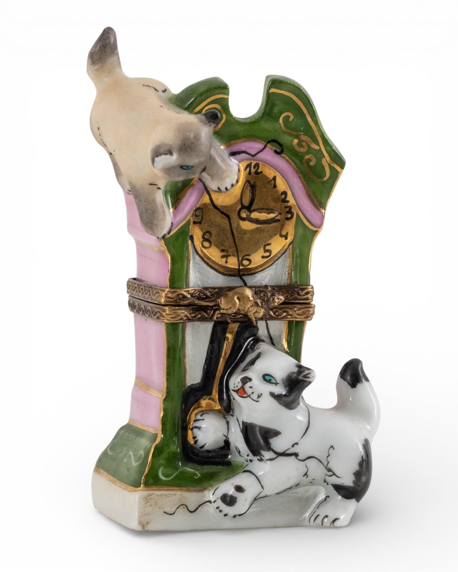 No Reserve- Limoges Porcelain Two-Piece Lot: Cat Clock Trinket Box and Serenade Plate - 3