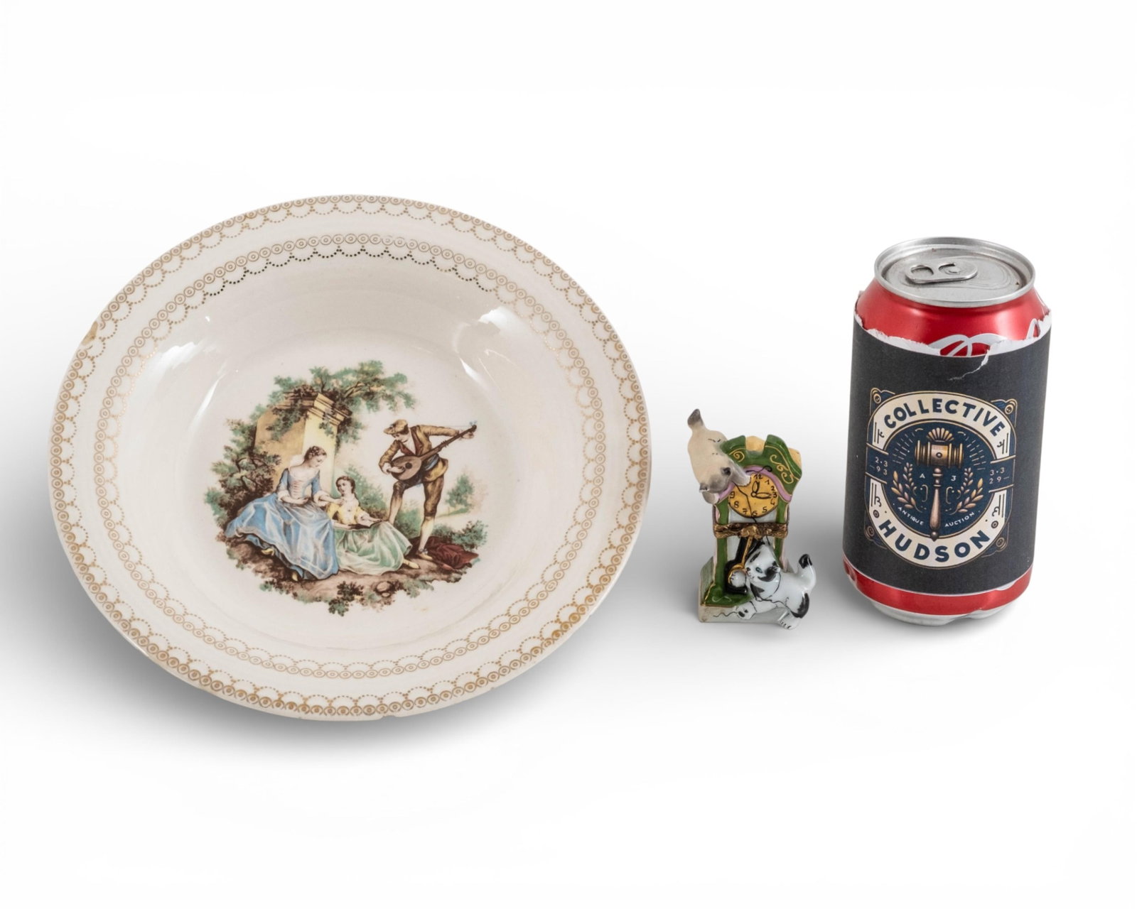 No Reserve- Limoges Porcelain Two-Piece Lot: Cat Clock Trinket Box and Serenade Plate - 4