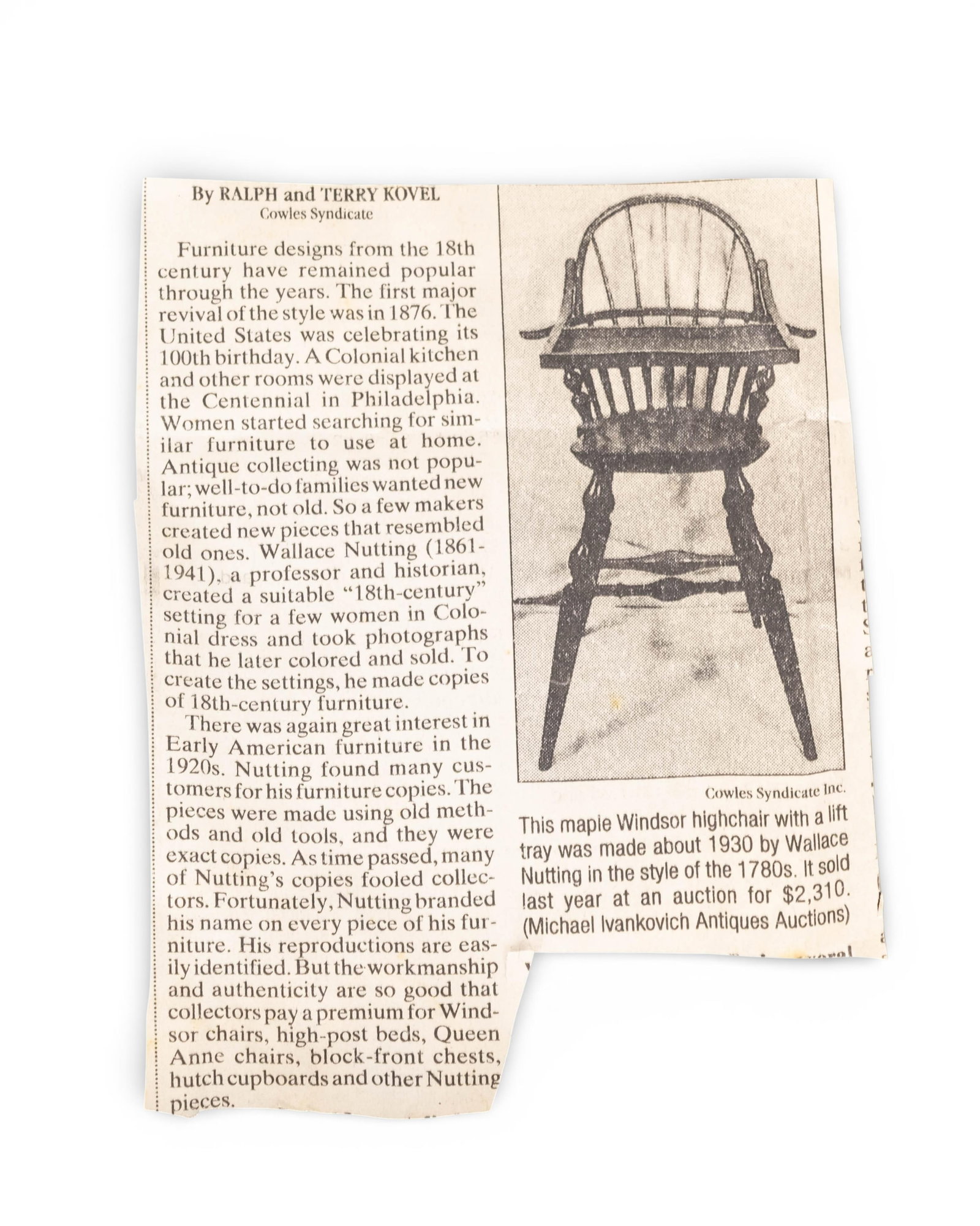 No Reserve- Wallace Nutting Style Windsor High Chair With Tray, Circa 1930 - 2