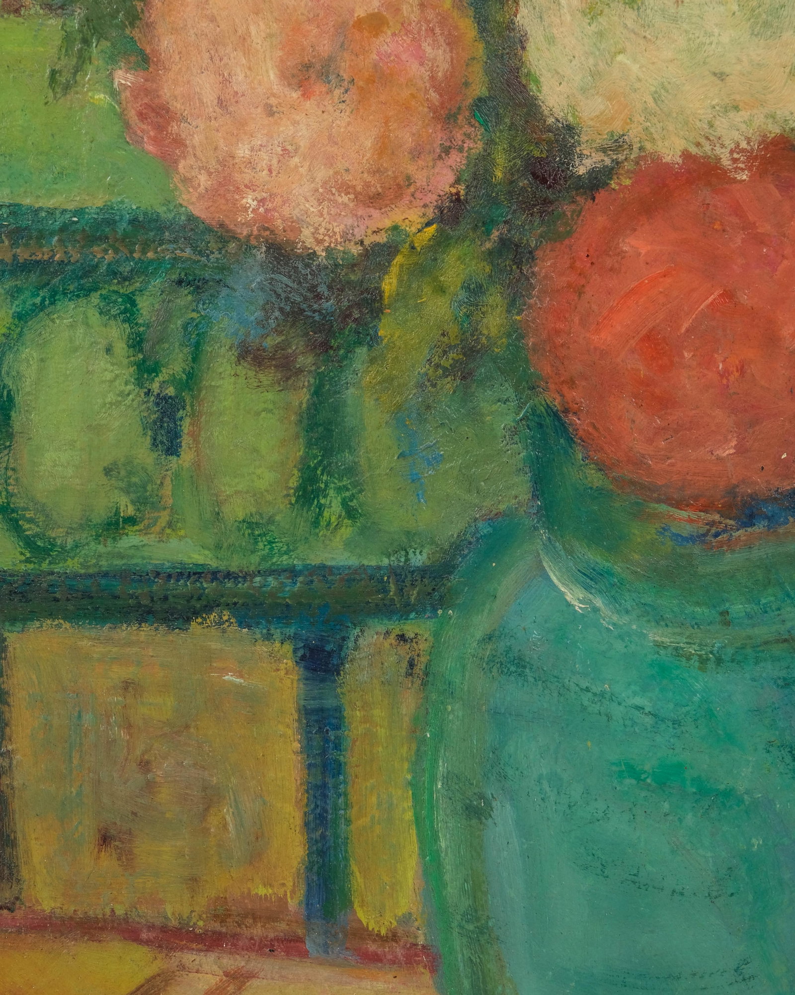 No Reserve- Mystery Artist, Impressionist School, “Bouquet on the Balcony," Signed Oil on Panel - 8