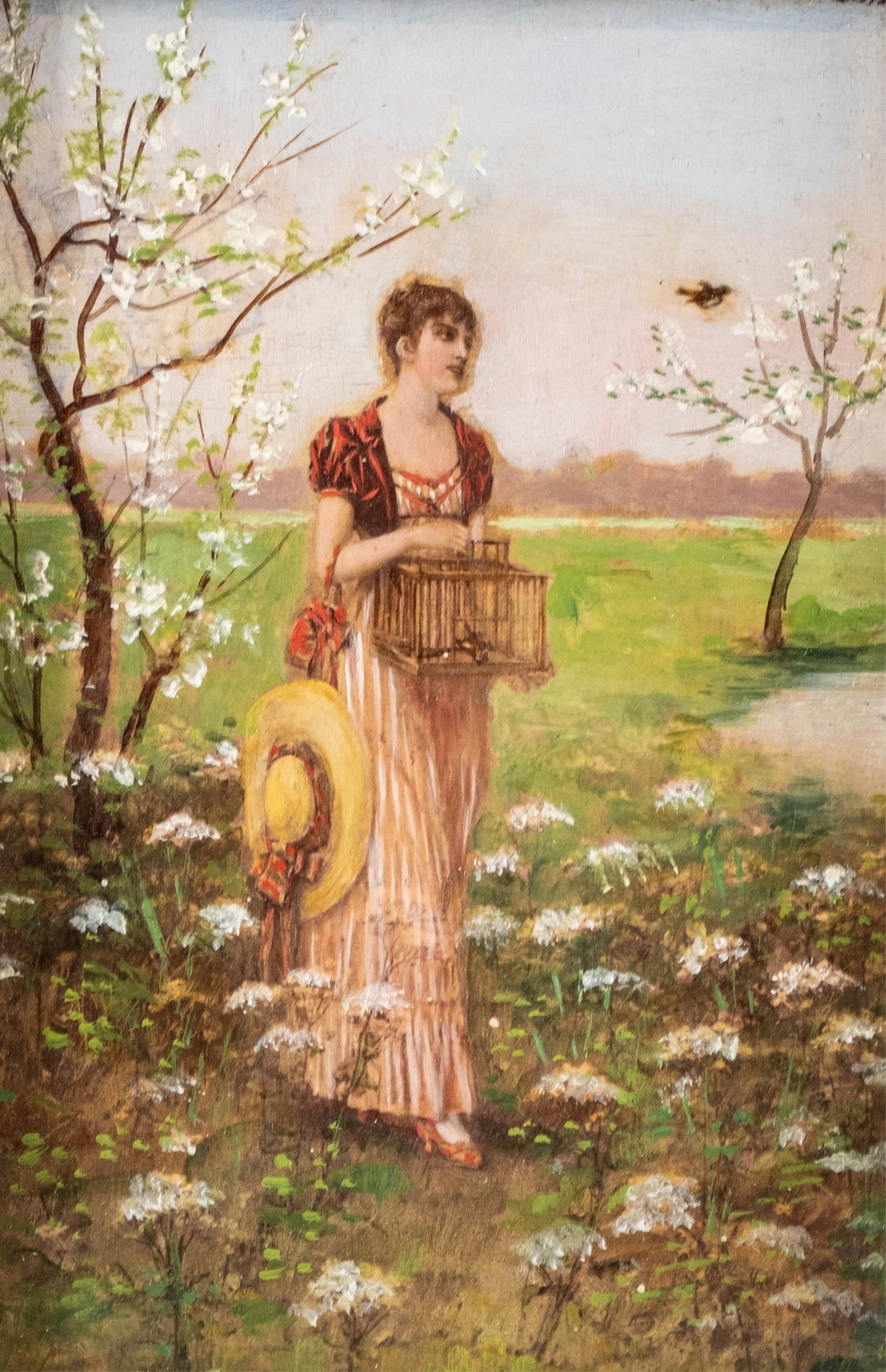 No Reserve- Antique Figural Oil On Board Painting In Gilt Frame Signed on reverse label Semenowsky? (1 of 7)