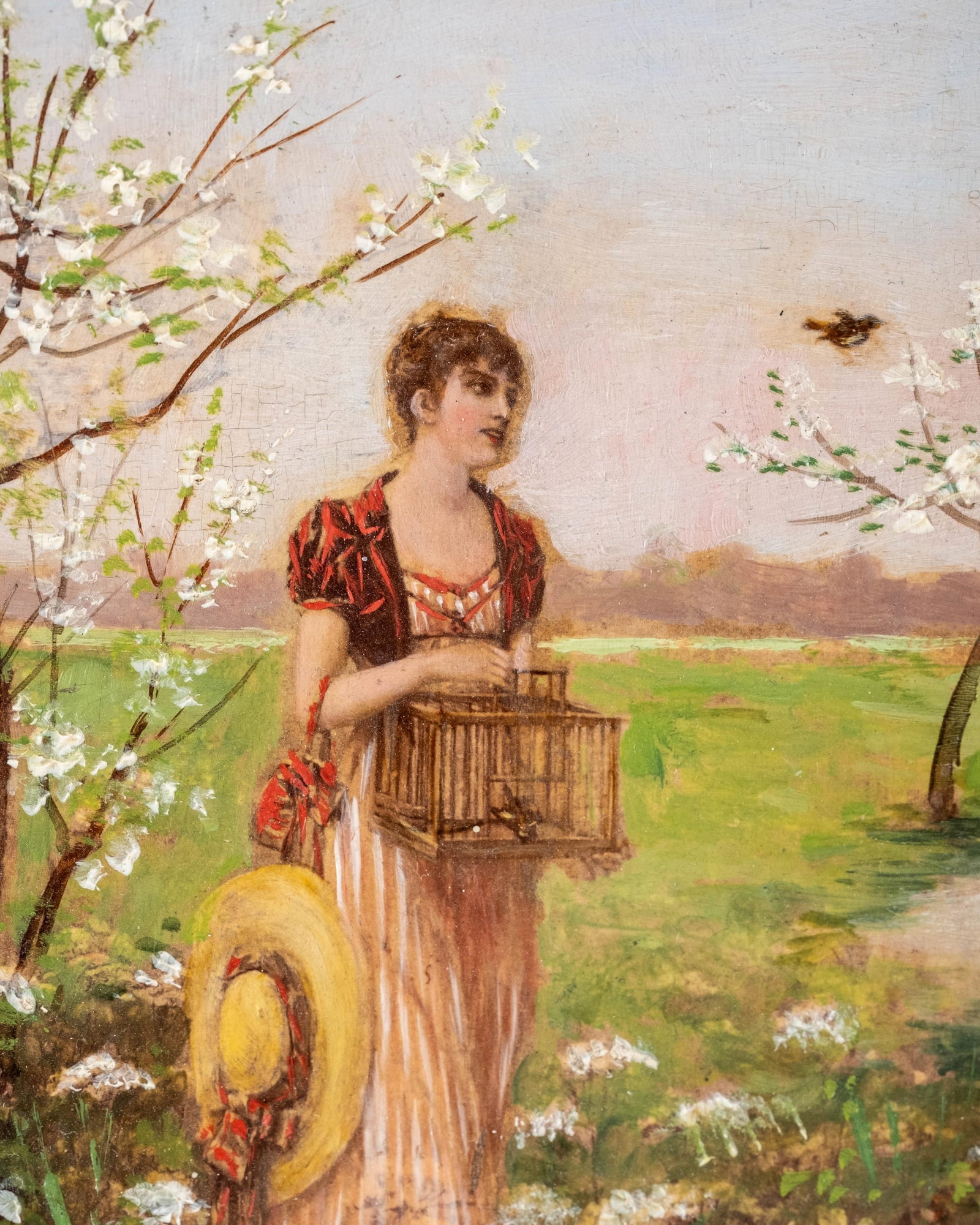 No Reserve- Antique Figural Oil On Board Painting In Gilt Frame Signed on reverse label Semenowsky? - 4