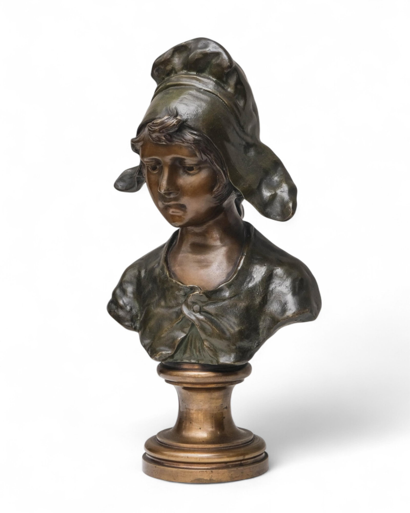 No Reserve- Auguste Bija Art Nouveau Patinated Bronze Bust Sculpture, Signed c.1900 - 5