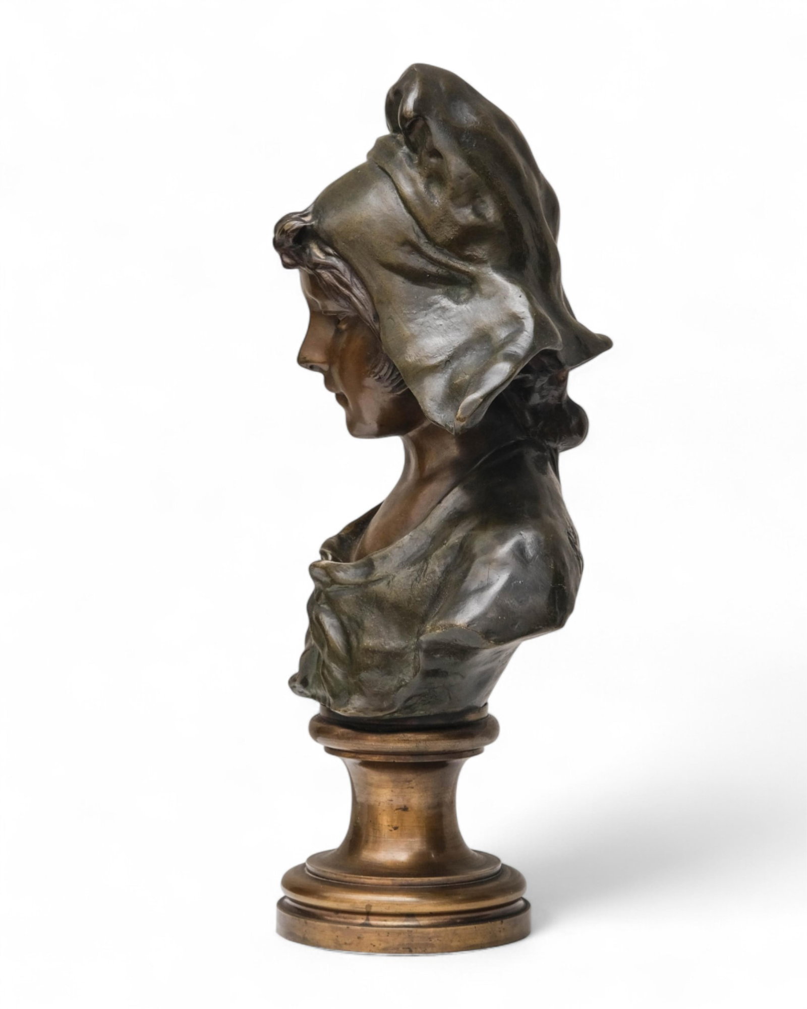 No Reserve- Auguste Bija Art Nouveau Patinated Bronze Bust Sculpture, Signed c.1900 - 8