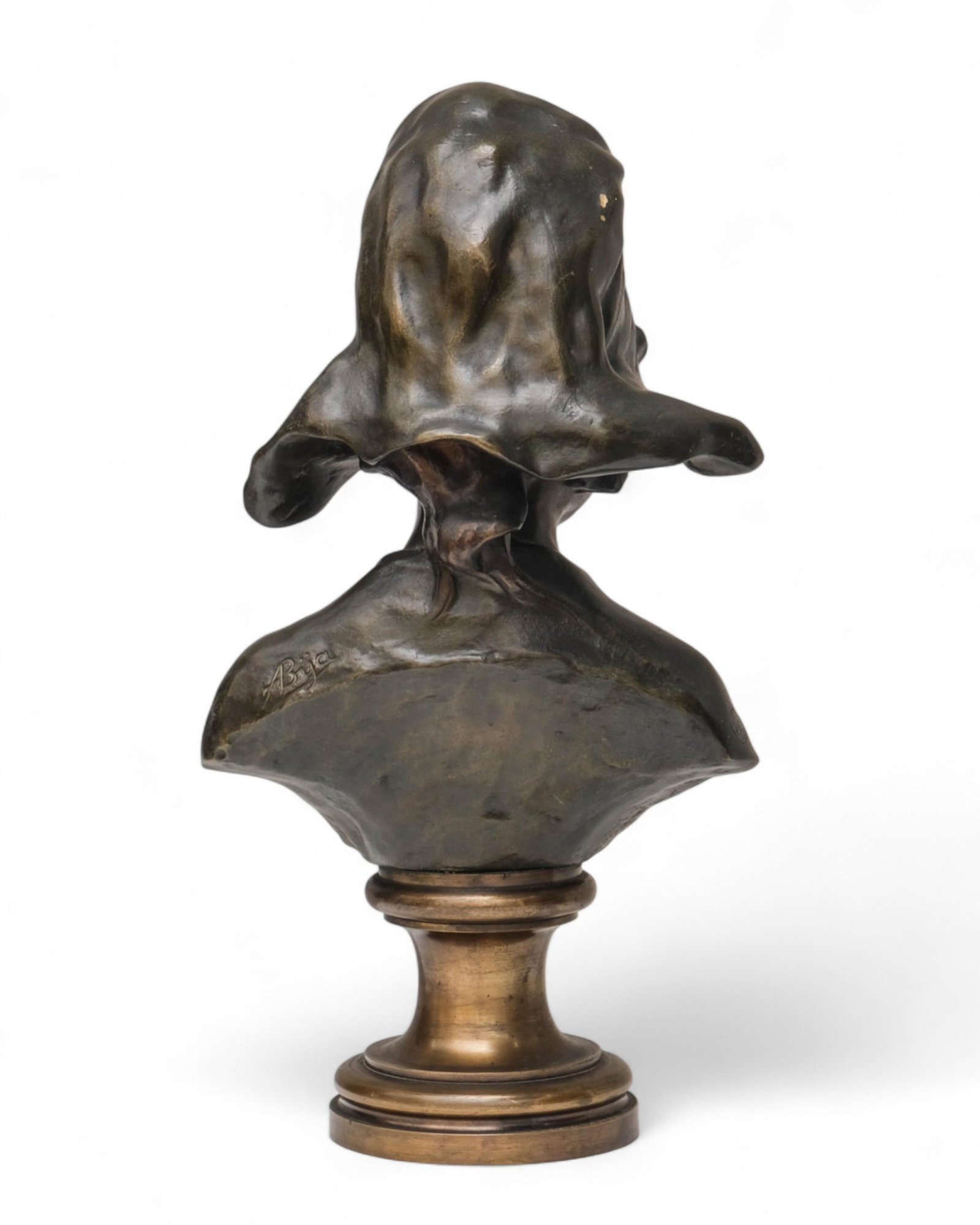 No Reserve- Auguste Bija Art Nouveau Patinated Bronze Bust Sculpture, Signed c.1900 - 9