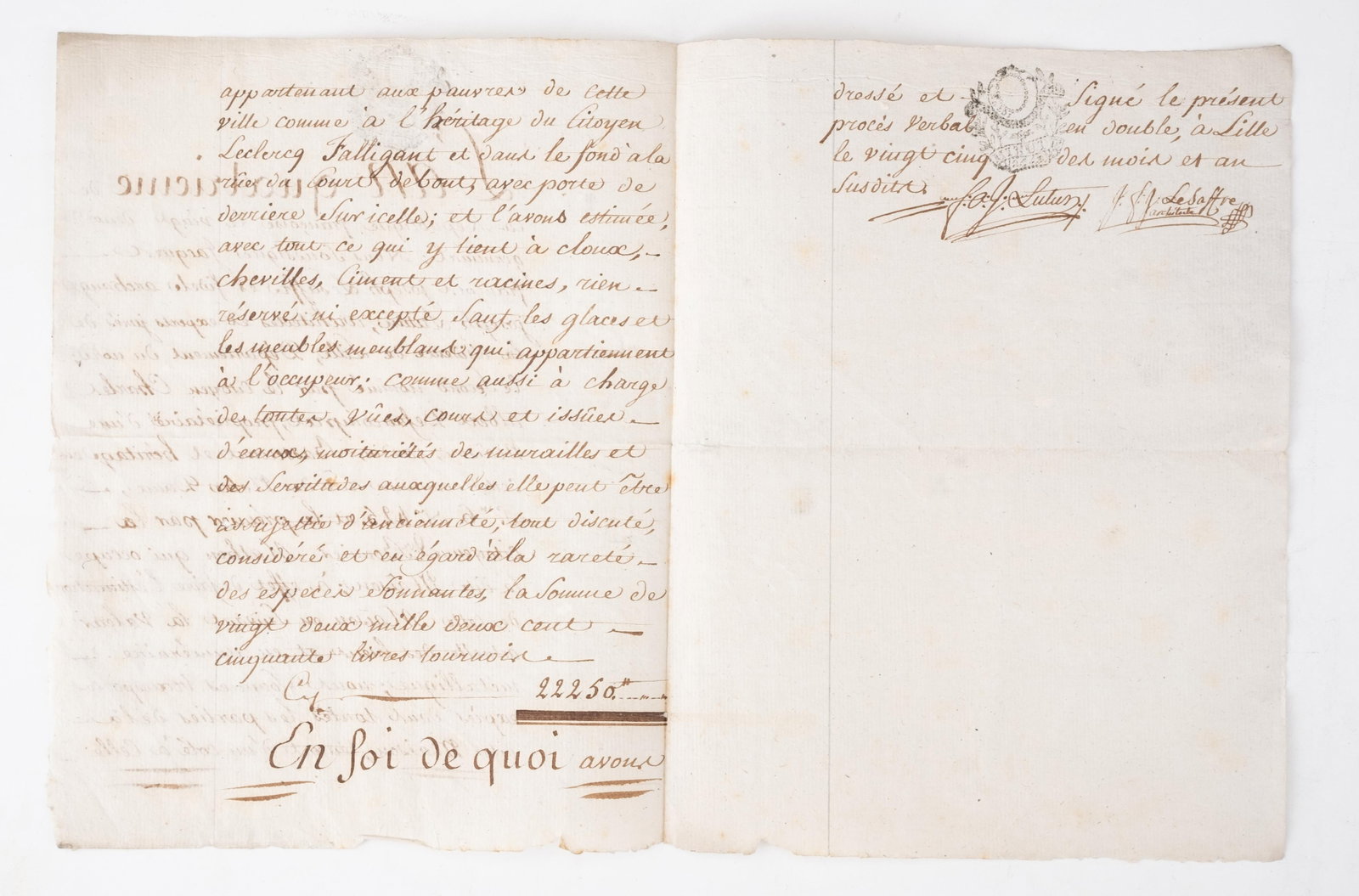 No Reserve- Signed 1796 French Revolutionary Lille Architectural Property Appraisal Manuscript - 2