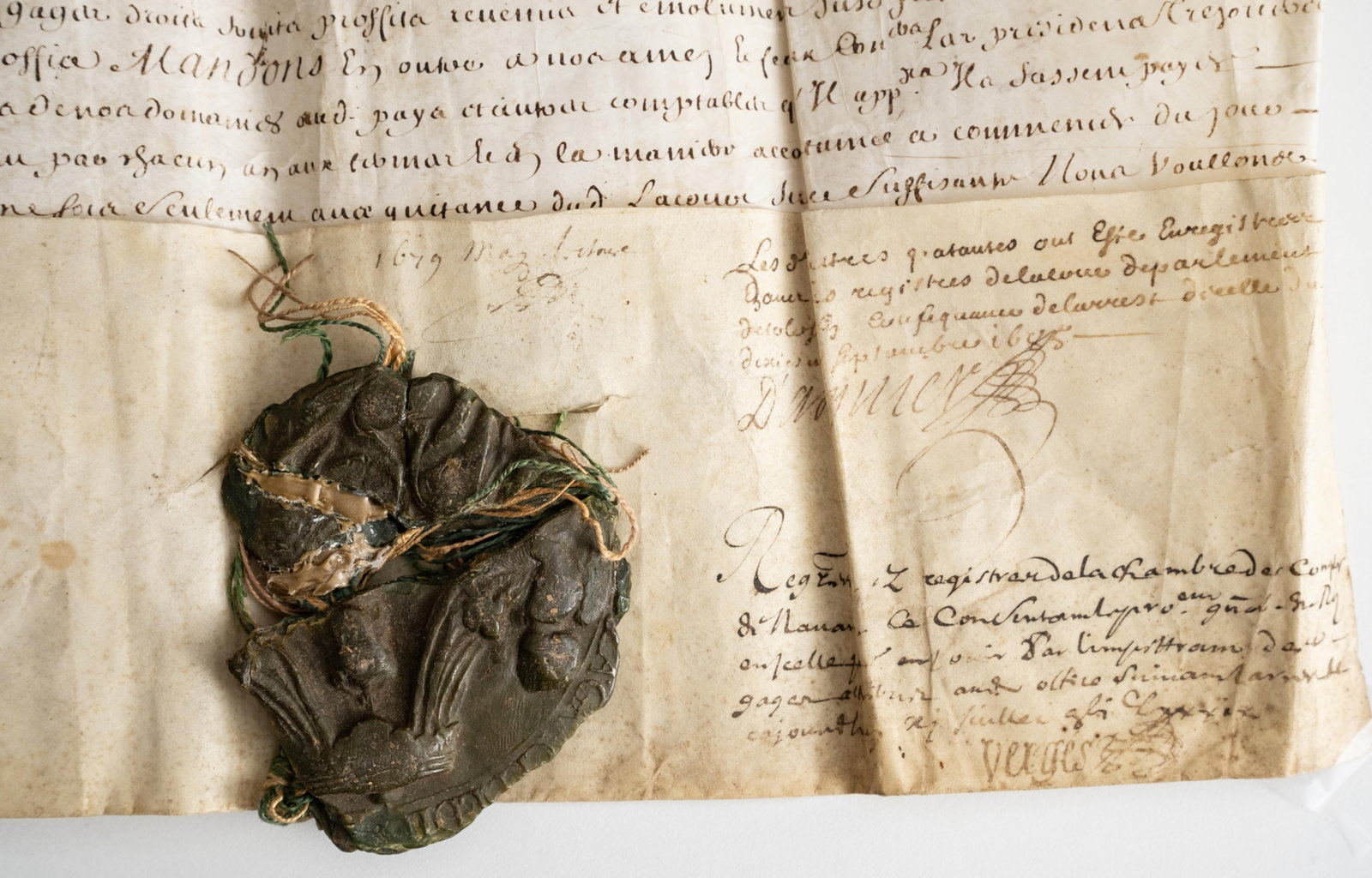 No Reserve- 1679 Signed French Royal Letters Patent, Louis XIV Era, Wax Seal - 2