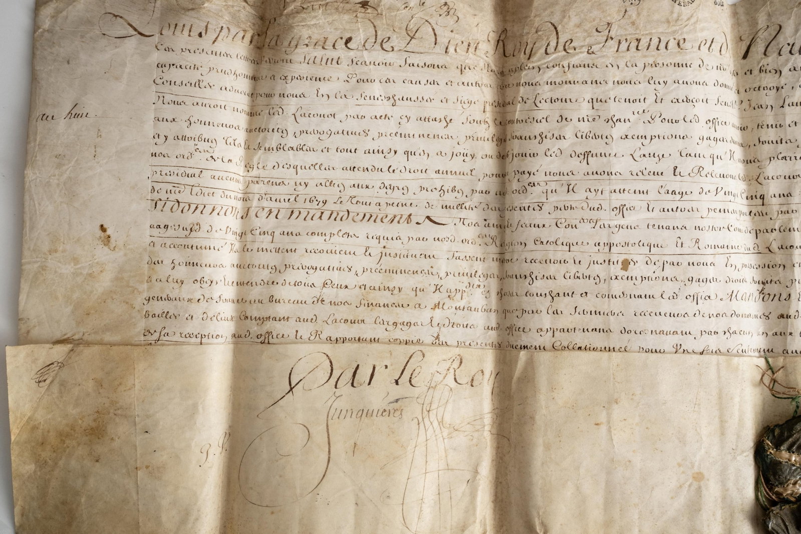 No Reserve- 1679 Signed French Royal Letters Patent, Louis XIV Era, Wax Seal - 3