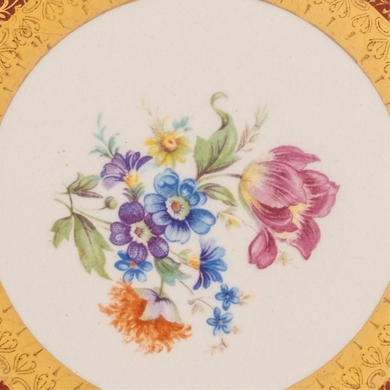 No Reserve- Set of Six Dresden Duchess Pattern Porcelain Bread and Butter Plates with 22K Gold Trim - 3